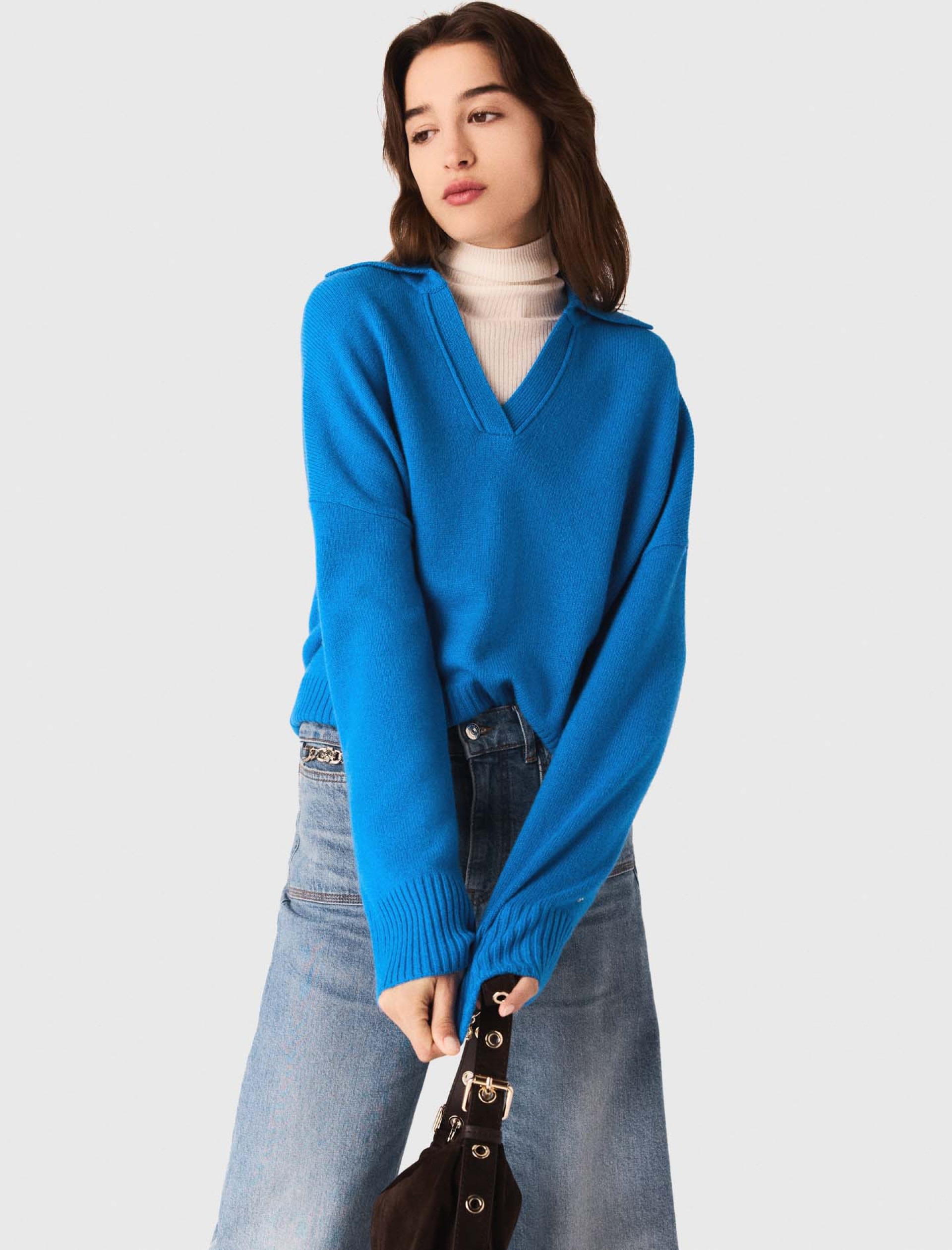 Женский голубой джемпер из смесовой шерсти