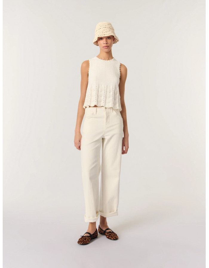 Жіночий топ з ажурною в'язкою та перлами