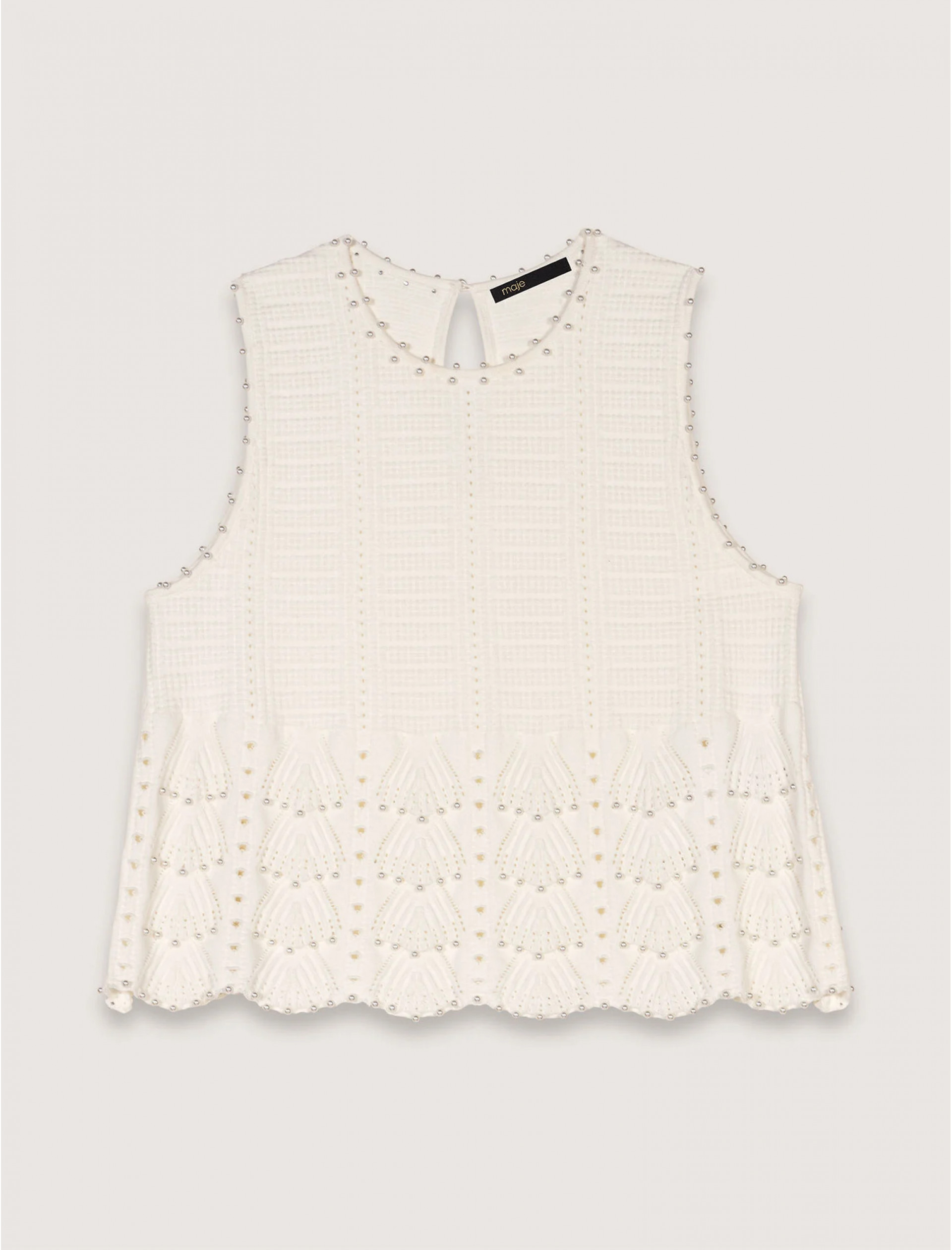 Жіночий топ з ажурною в'язкою та перлами