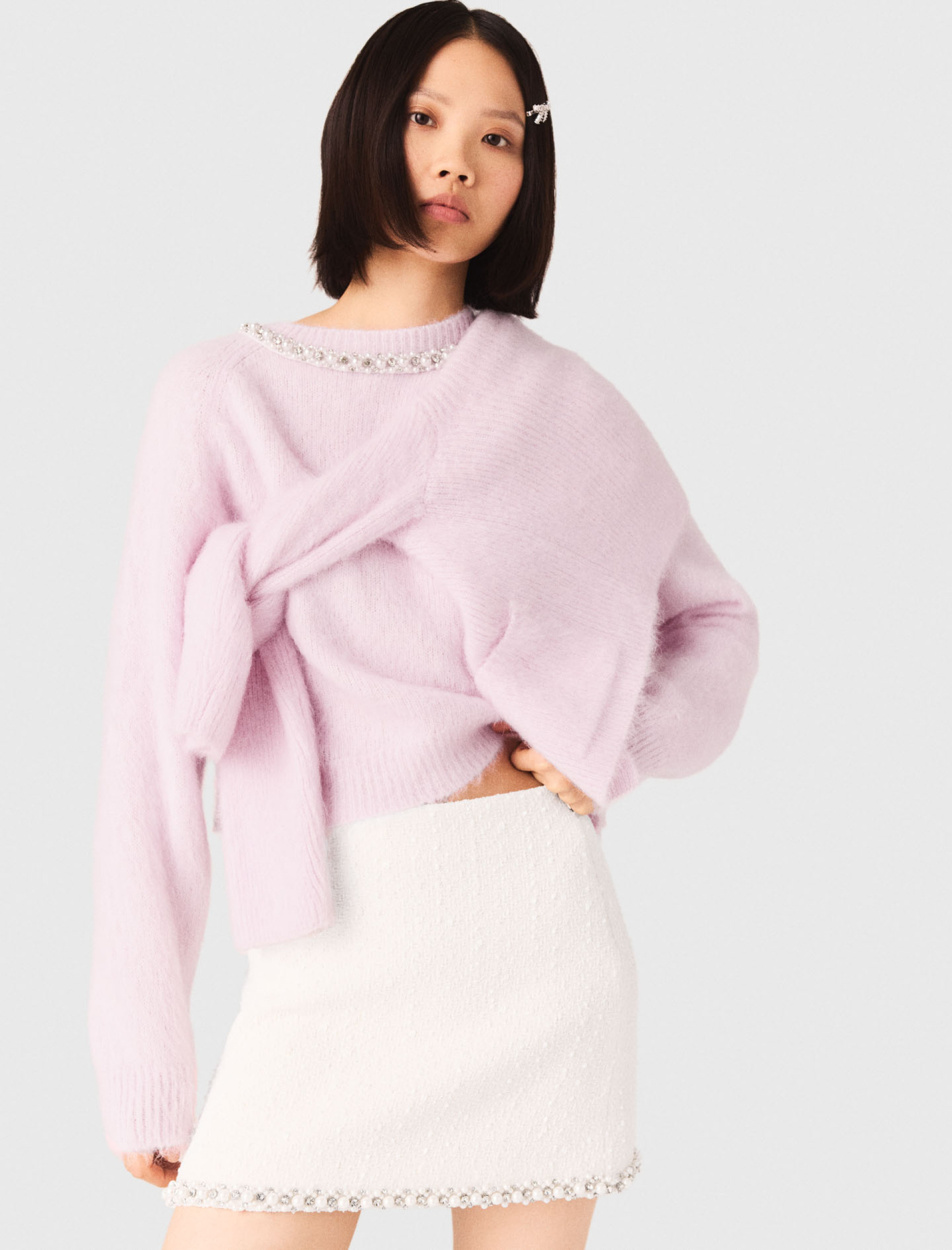 Жіноча твідова спідниця з оздобленням стразами та перлами Жіноча твідова спідниця з оздобленням стразами та перлами