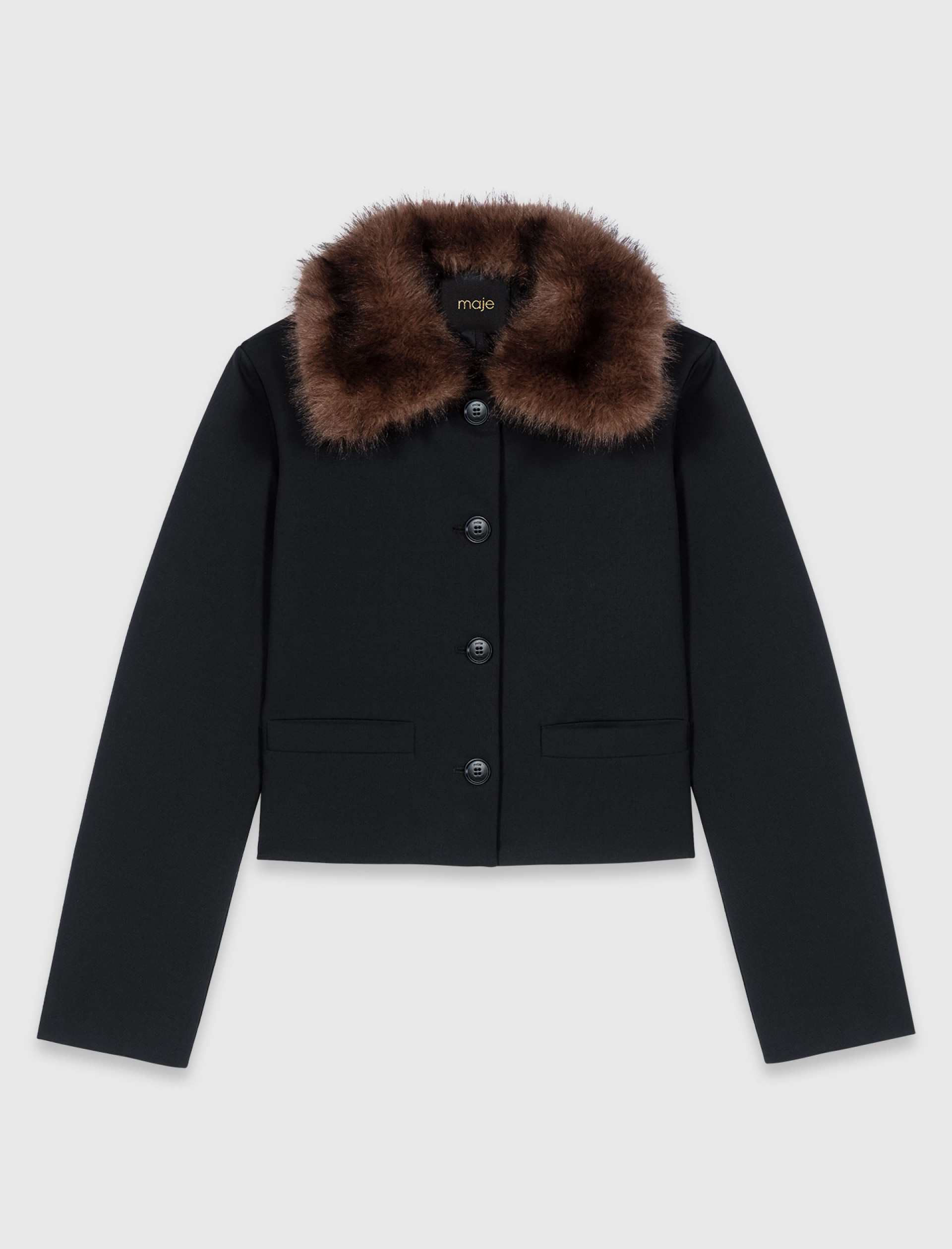 Жіноча коротка куртка зі з'ємним коміром Жіноча коротка куртка зі з'ємним коміром