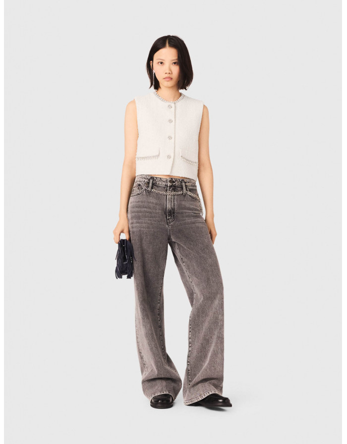 Жіночий твідовий жилет з перловою обробкою