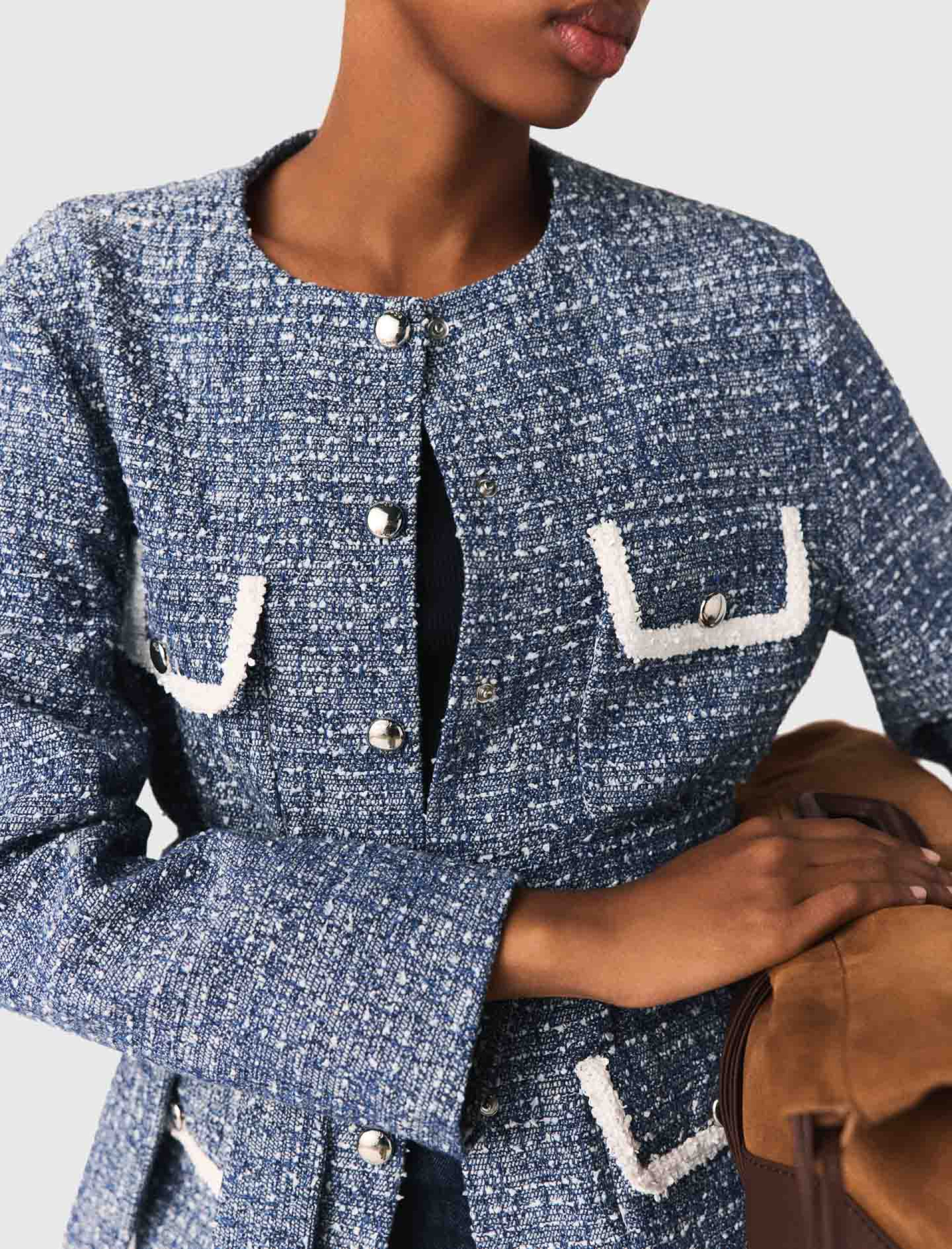 Жіночий твідовий жакет з контрастним оздобленням Жіночий твідовий жакет з контрастним оздобленням