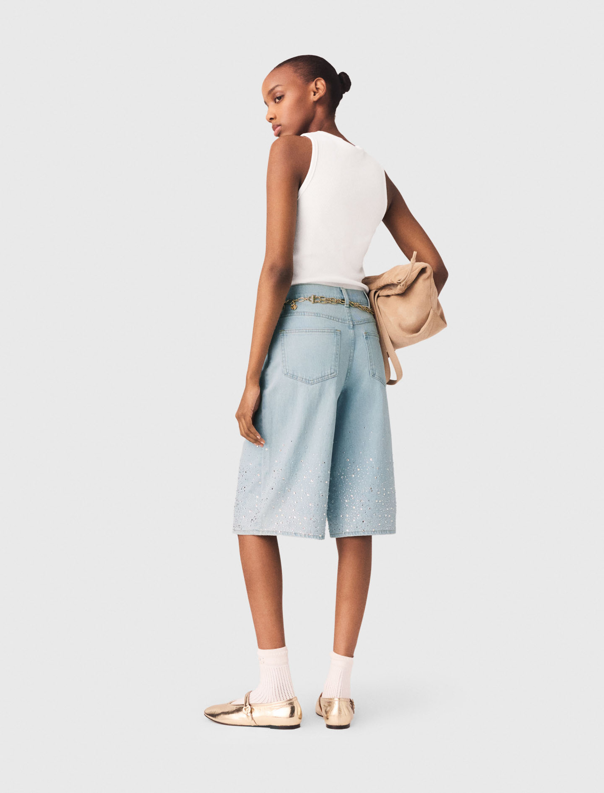 Жіночі джинсові бермуди зі стразами