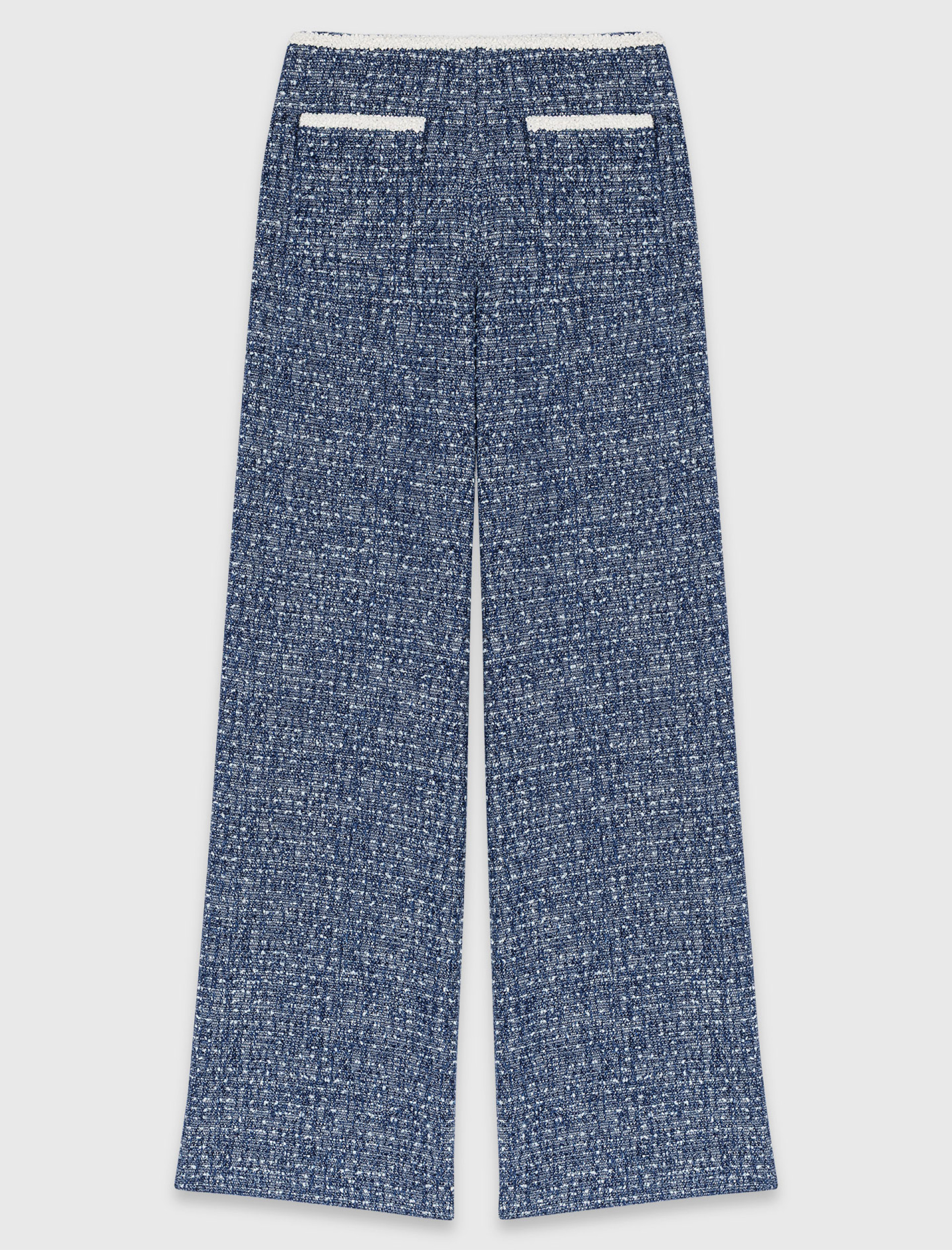 Женские синие твидовые брюки с контратной отделкой