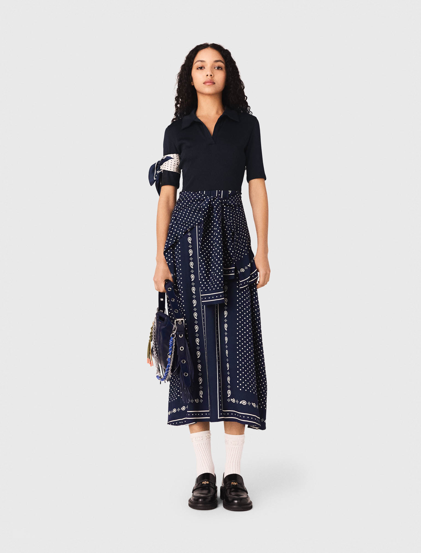 Жіноча сукня з двох матеріалів з принтом