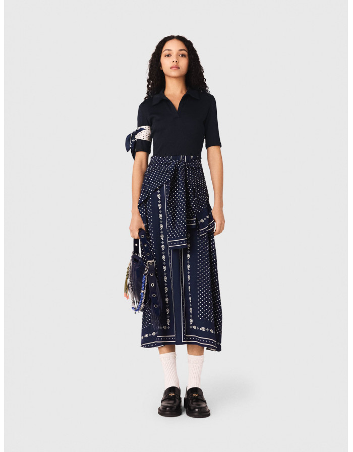 Жіноча сукня з двох матеріалів з принтом