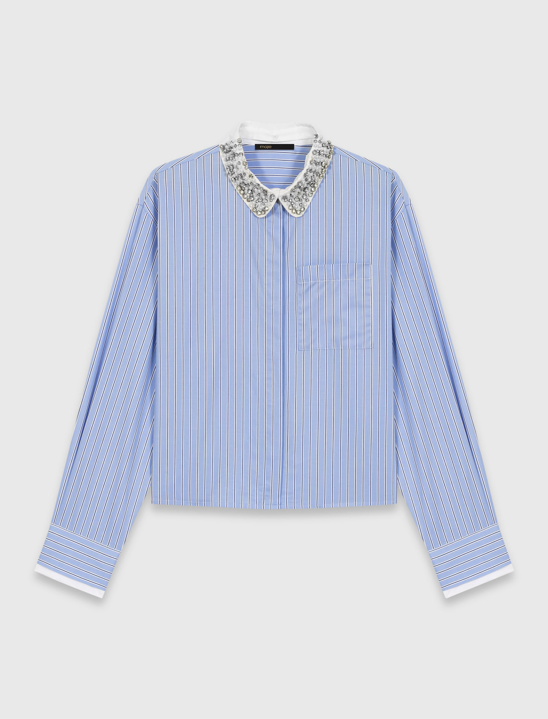 Женская рубашка со съемным воротником, украшенным стразами