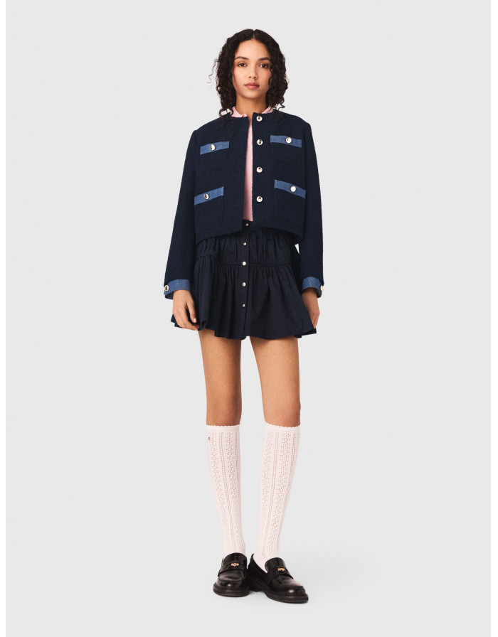 Жіночий твідовий жакет з джинсовим оздобленням