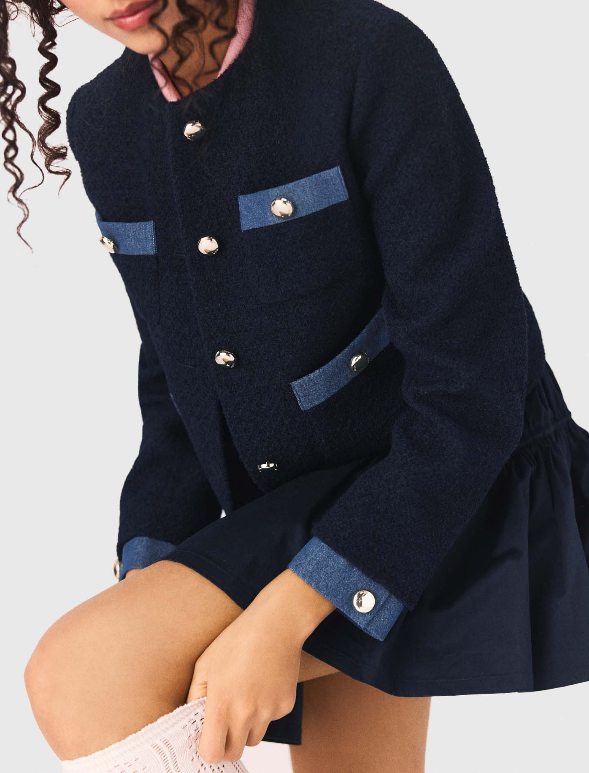 Жіночий твідовий жакет з джинсовим оздобленням