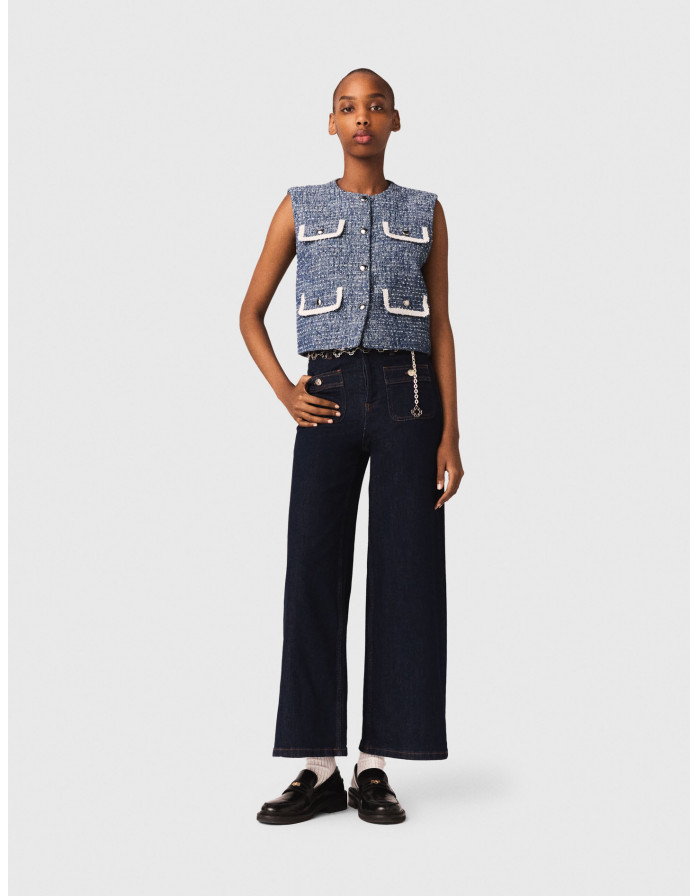 Жіночий синій твідовий жилет