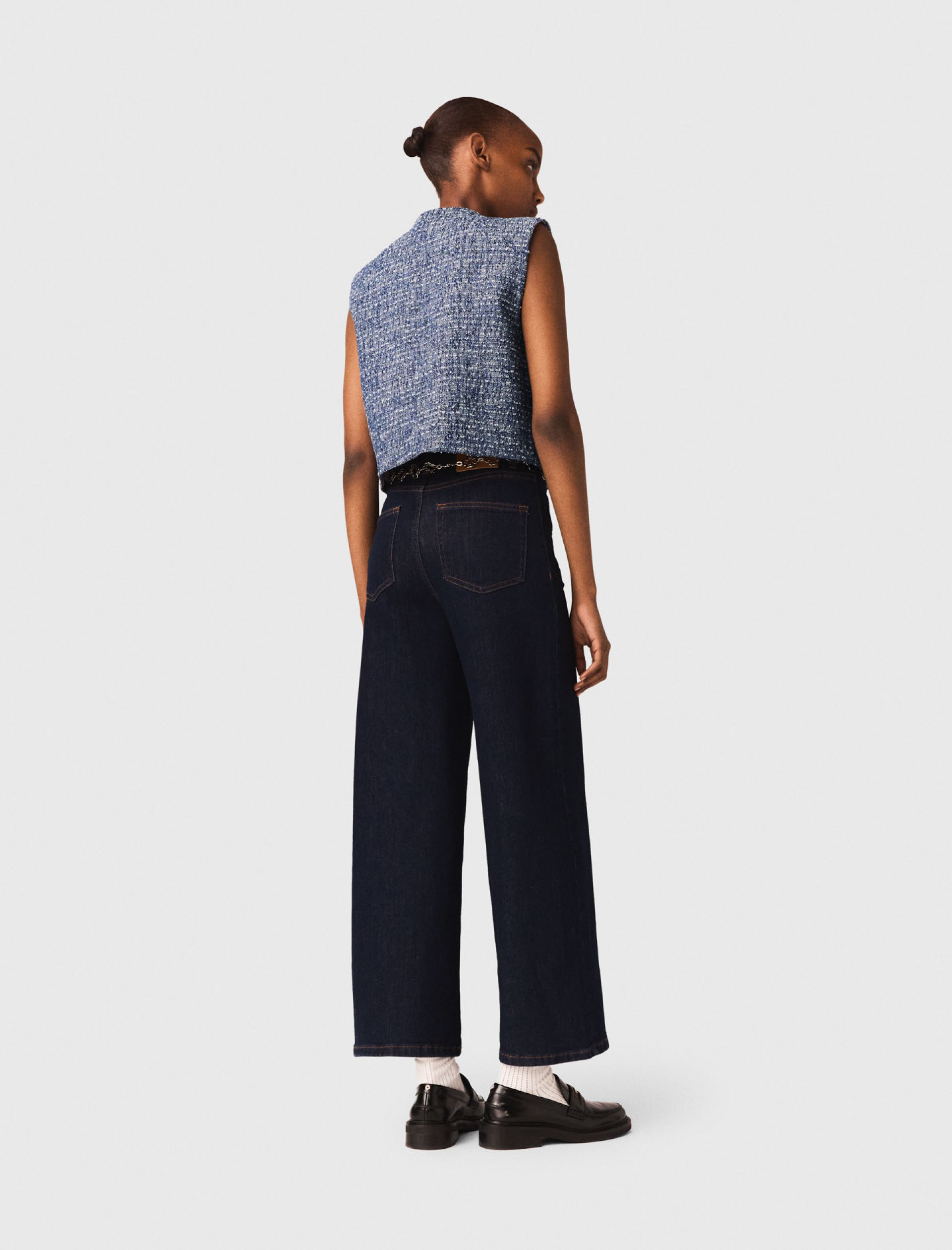 Женский синий твидовый жилет Женский синий твидовый жилет