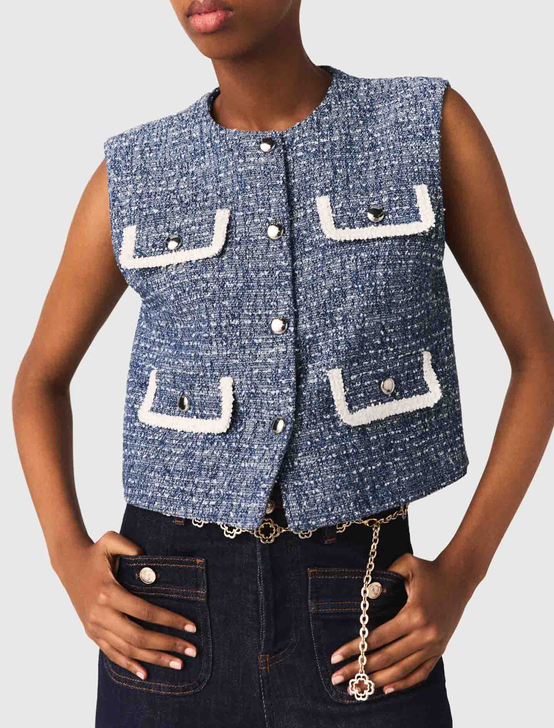 Женский синий твидовый жилет Женский синий твидовый жилет