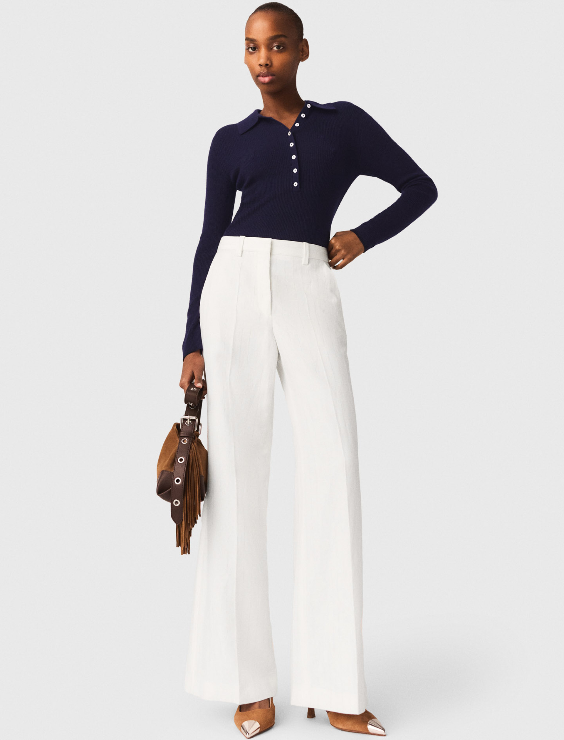 Женские белые классические брюки в полоску