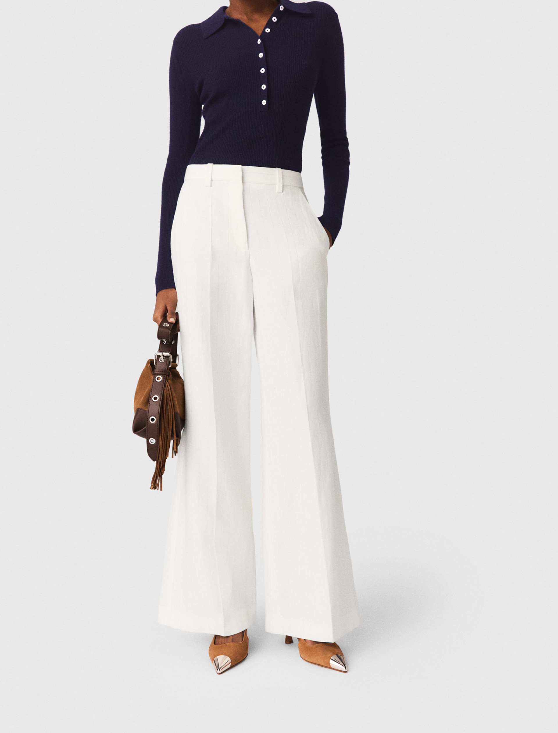 Женские белые классические брюки в полоску