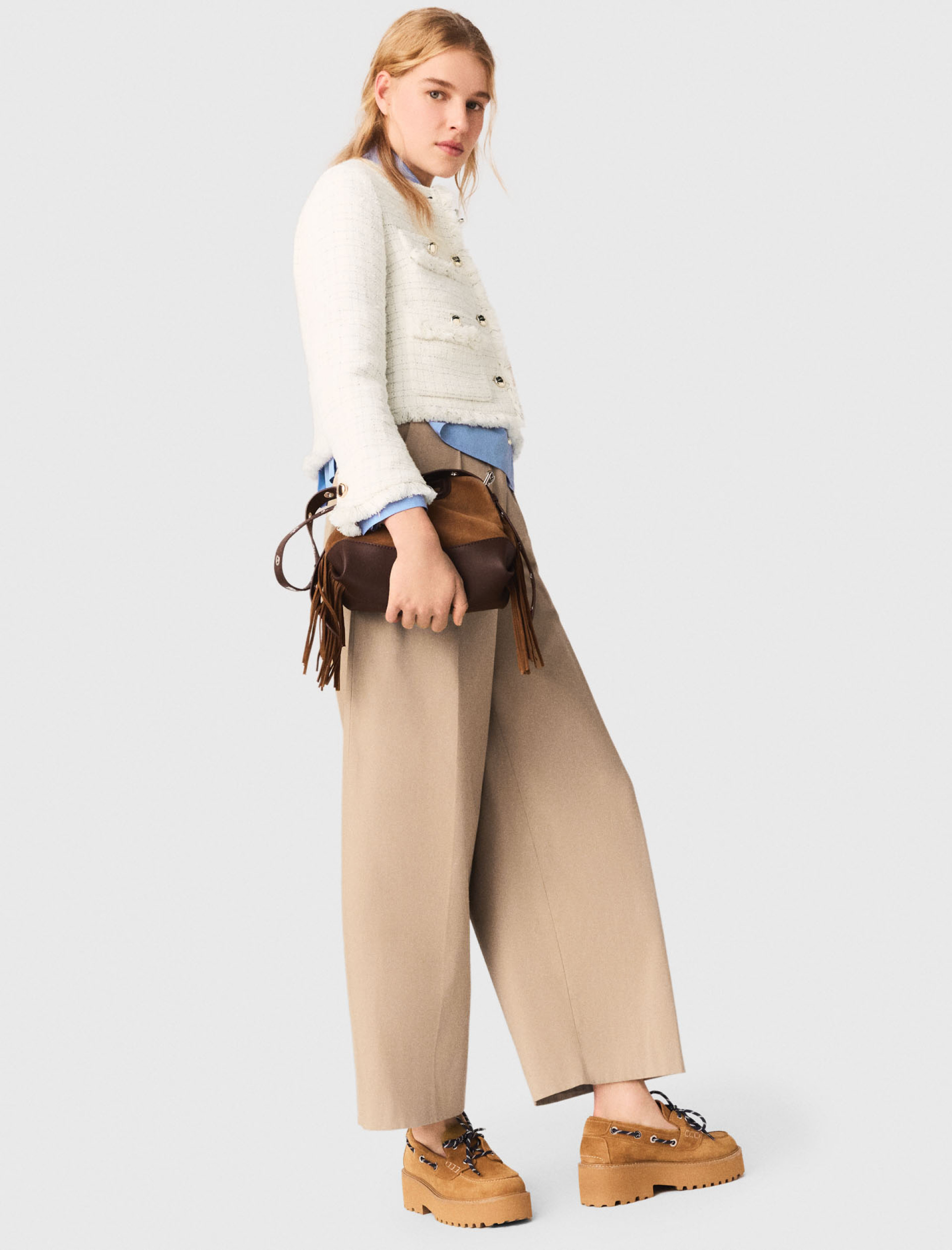 Женский молочный твидовый жакет