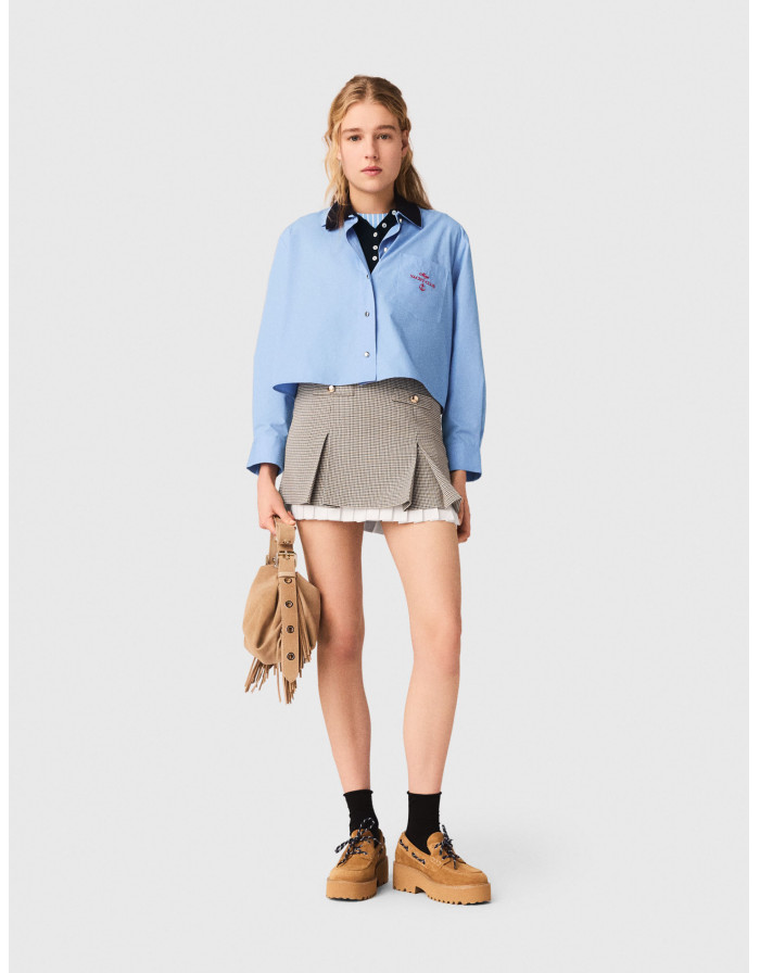 Жіноча міні спідниця з деталями з попліну