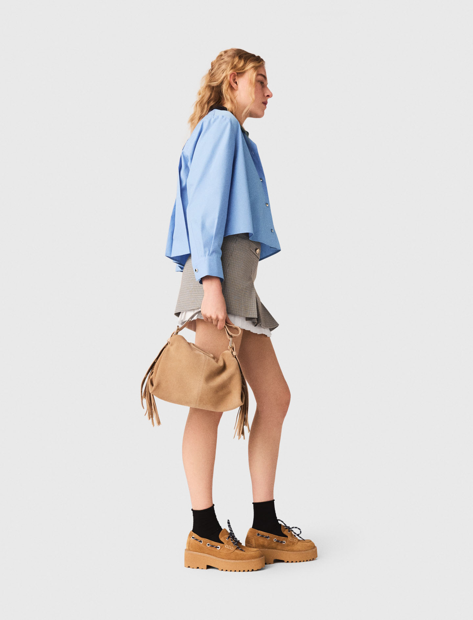 Женская мини юбка с деталями из поплина