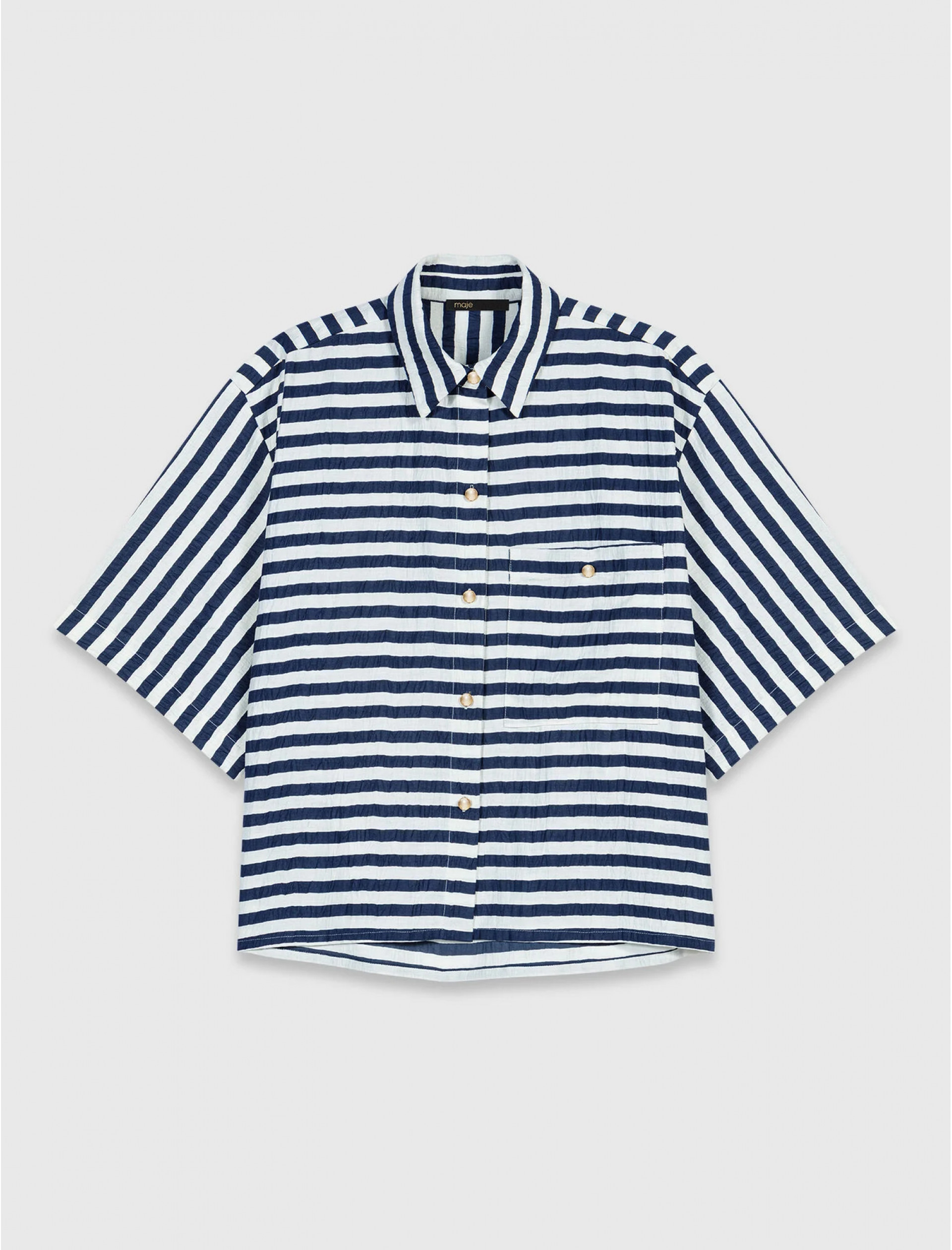 Жіноча смугаста сорочка з нагрудною кишенею