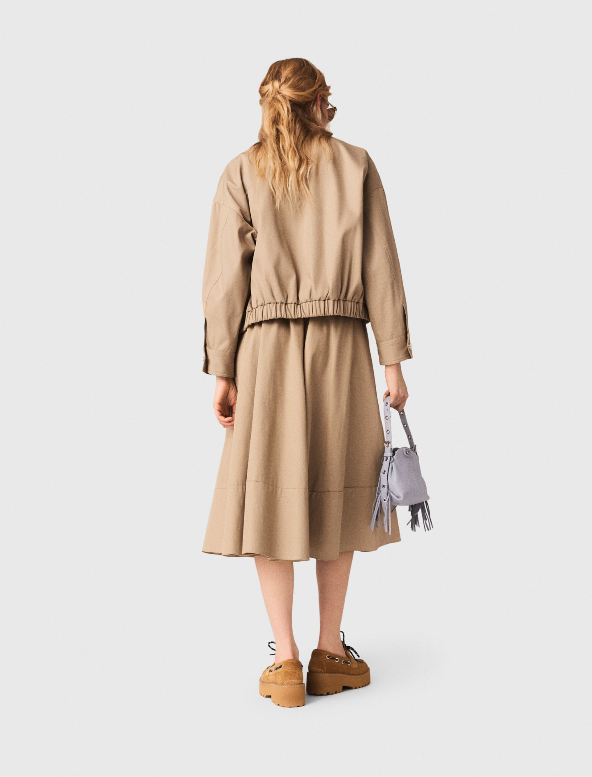 Жіноча бежева бавовняна куртка-бомбер