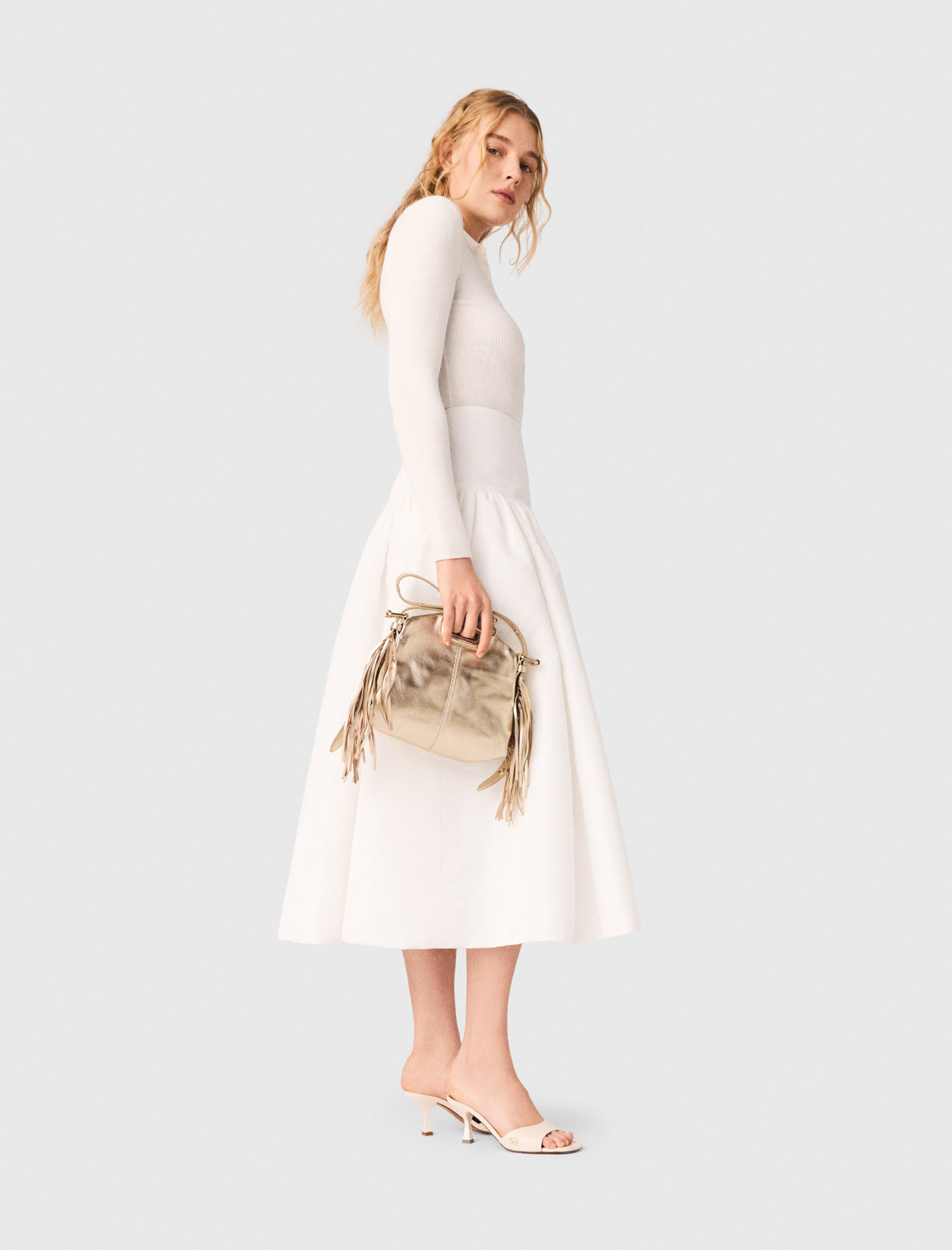 Жіноча біла спідниця з тафти