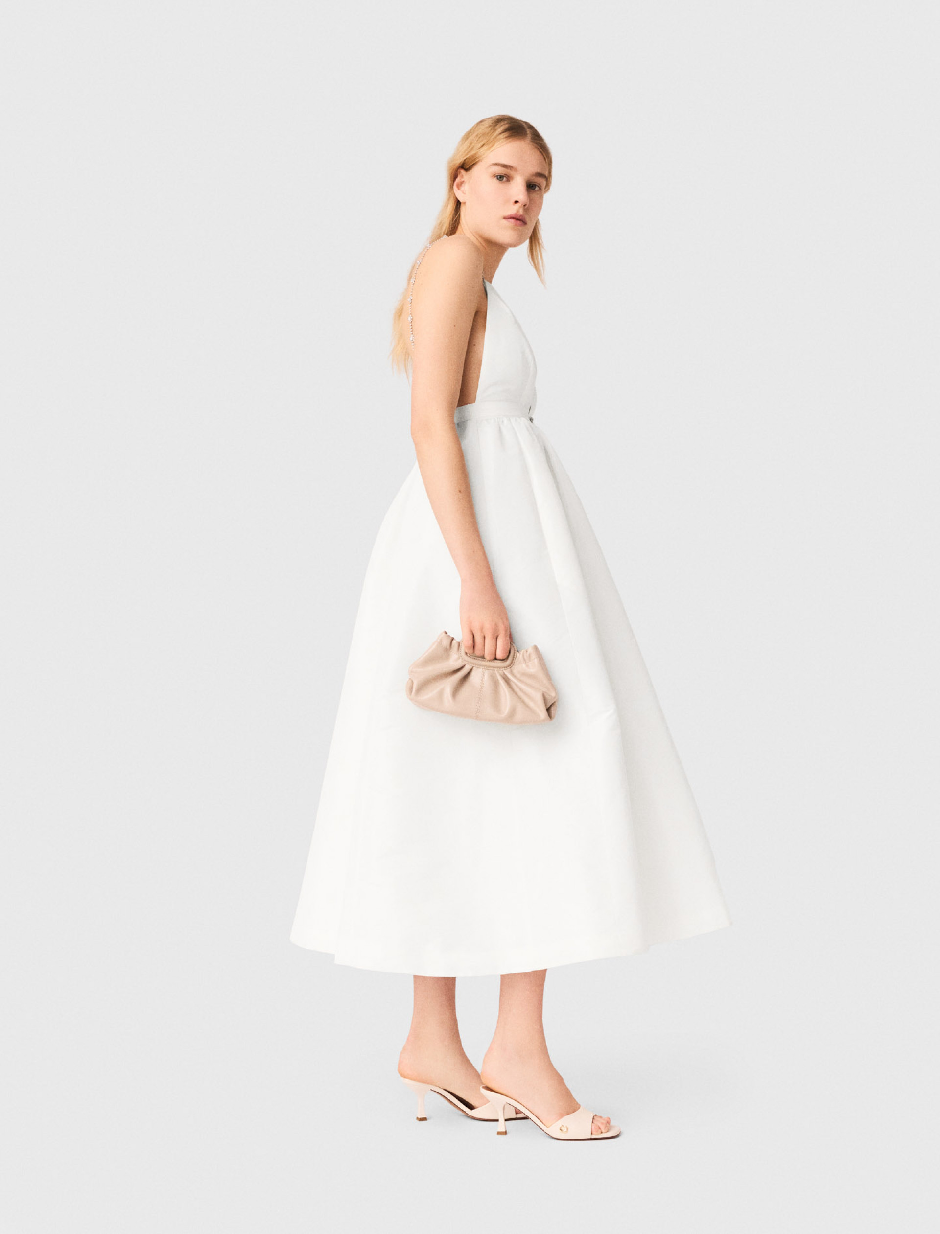 Жіноча довга сукня з тафти з декоративними бретелями