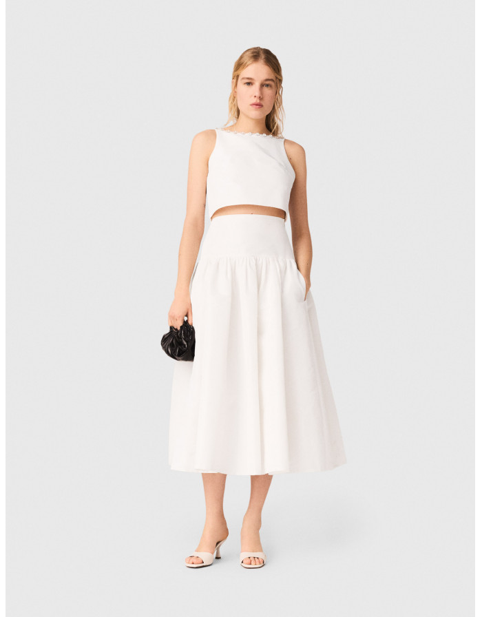 Женский топ с воротником, украшенным стразами