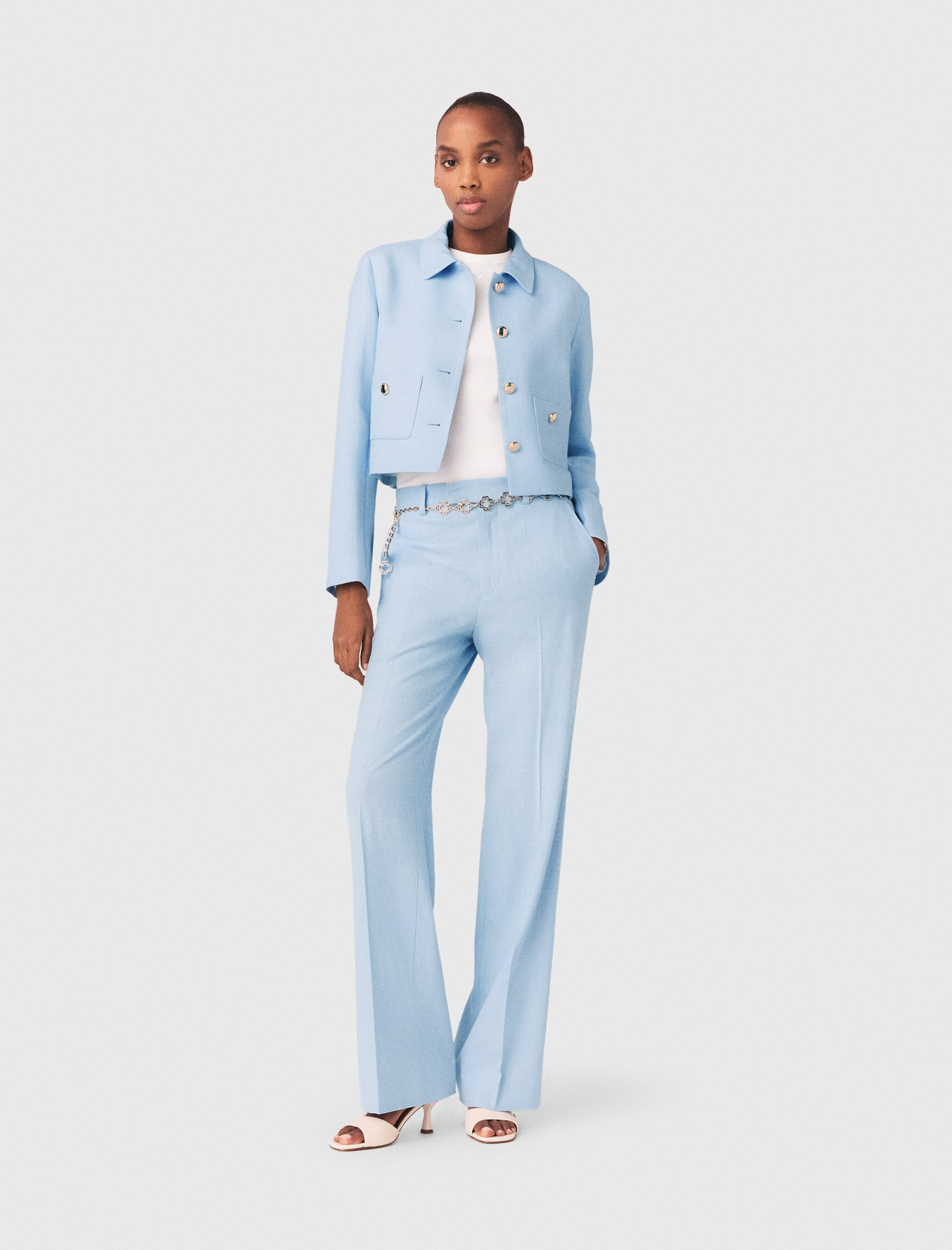 Женский голубой жакет с коротким рукавом