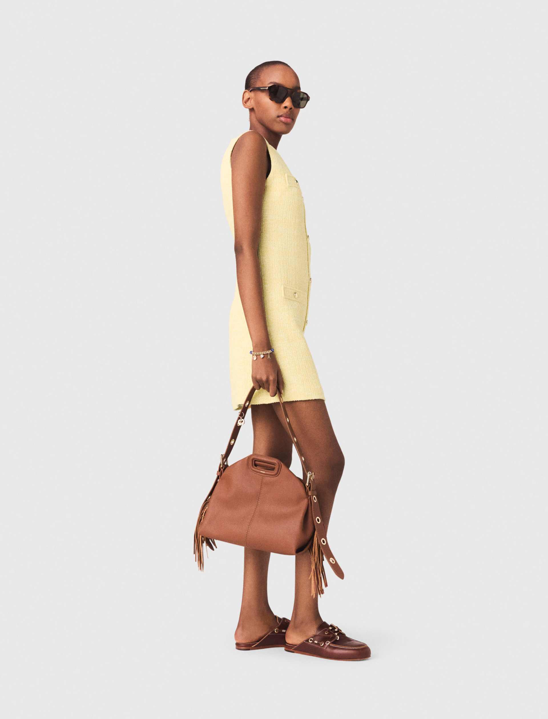 Женское желтое твидовое платье Женское желтое твидовое платье