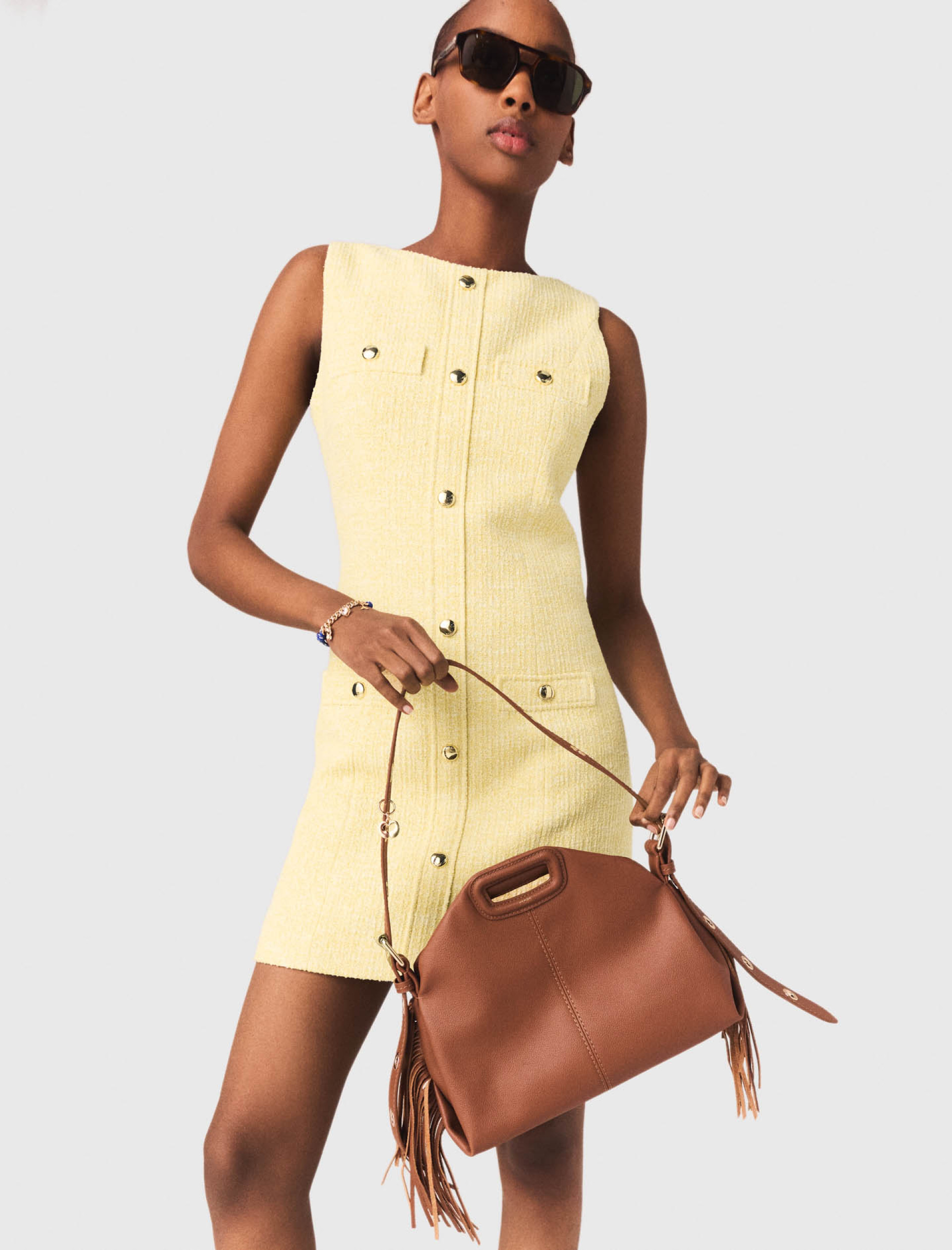 Женское желтое твидовое платье Женское желтое твидовое платье