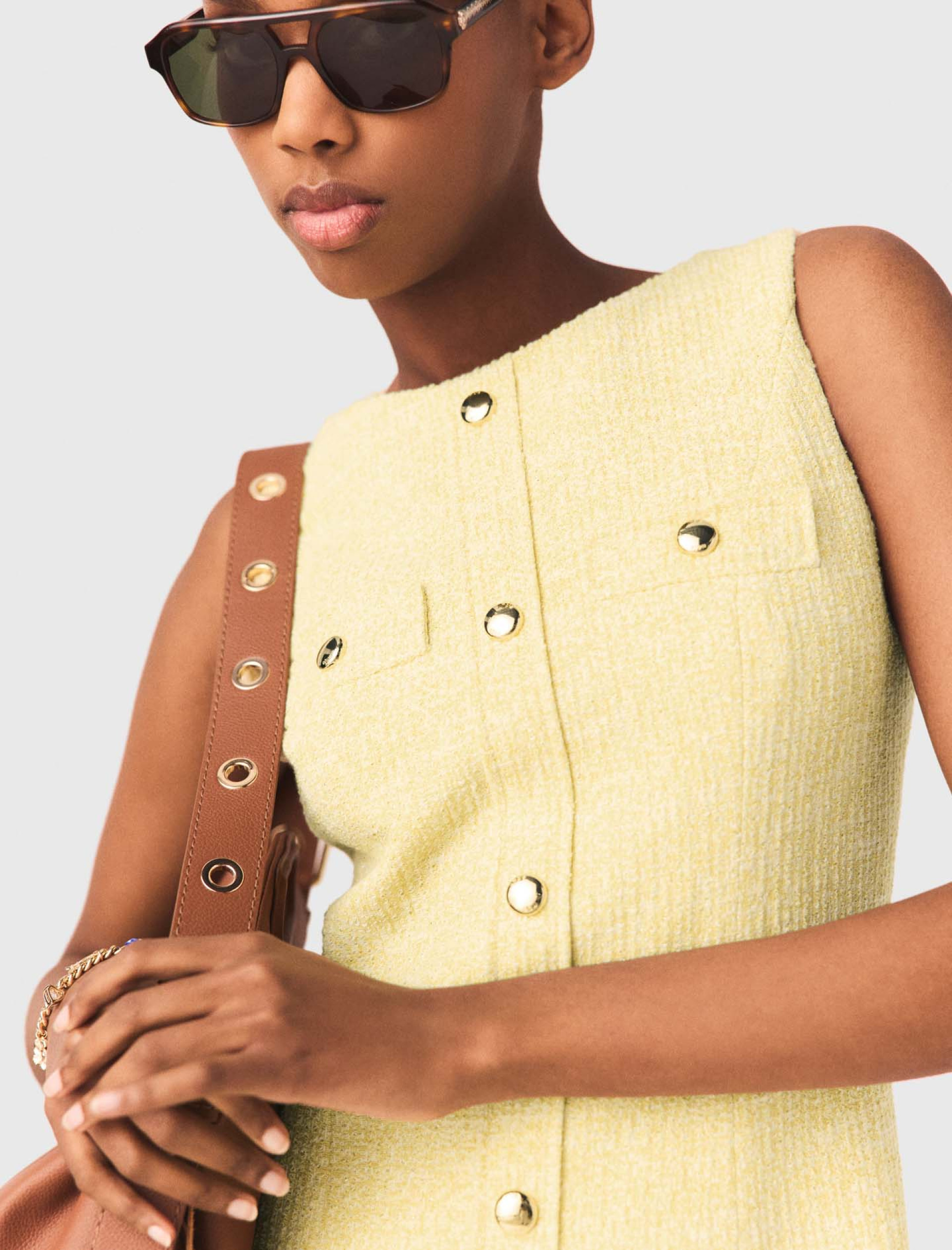 Женское желтое твидовое платье Женское желтое твидовое платье