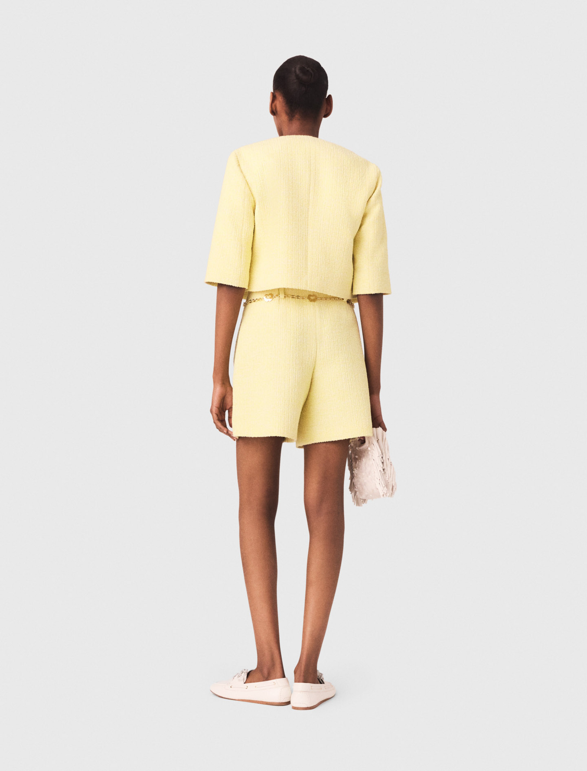 Женские желтые твидовые шорты