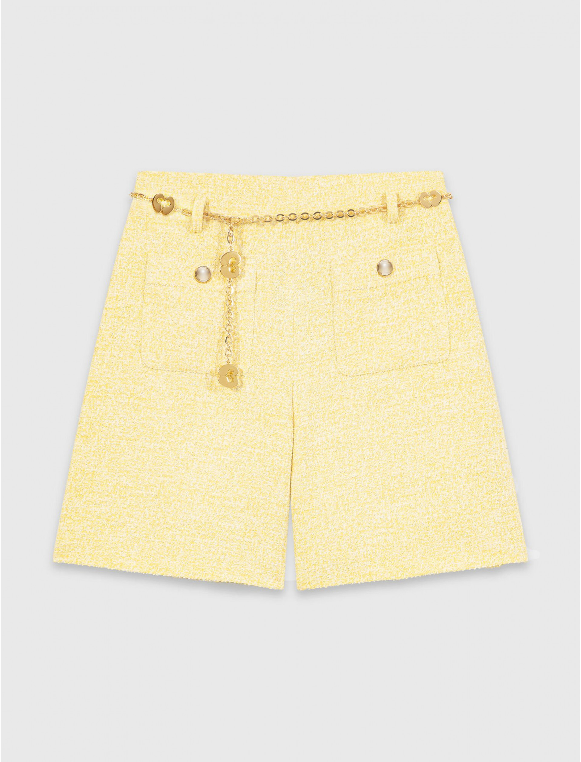 Женские желтые твидовые шорты