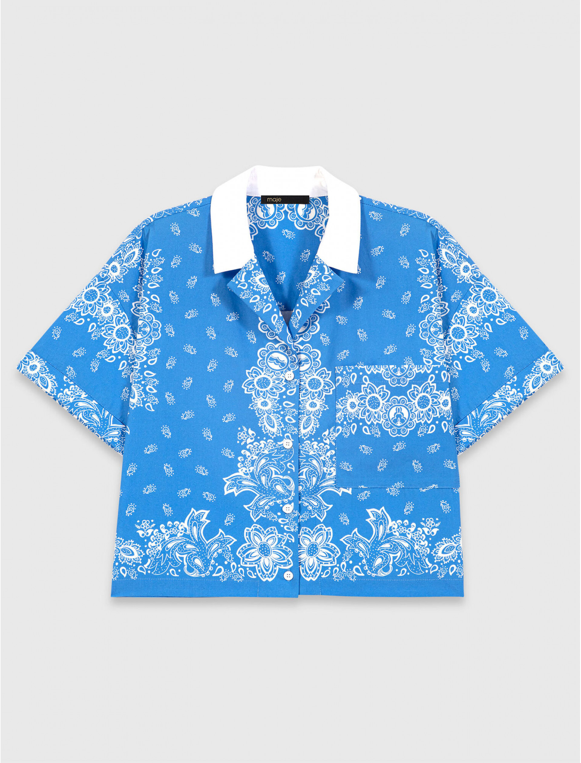 Жіноча сорочка з принтом та контрастним коміром