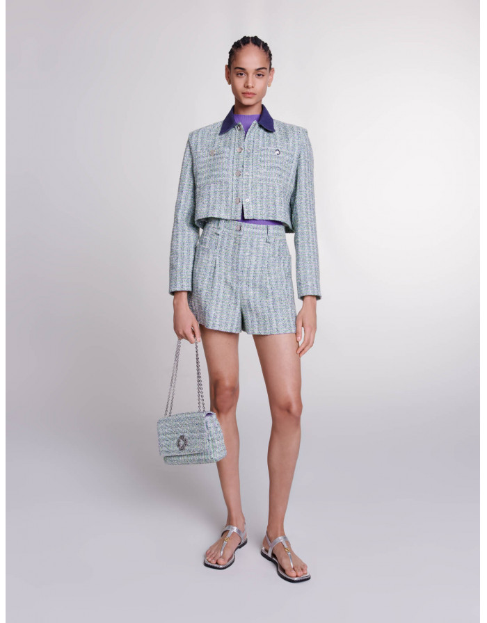 Контрастний укорочений жакет з твіду