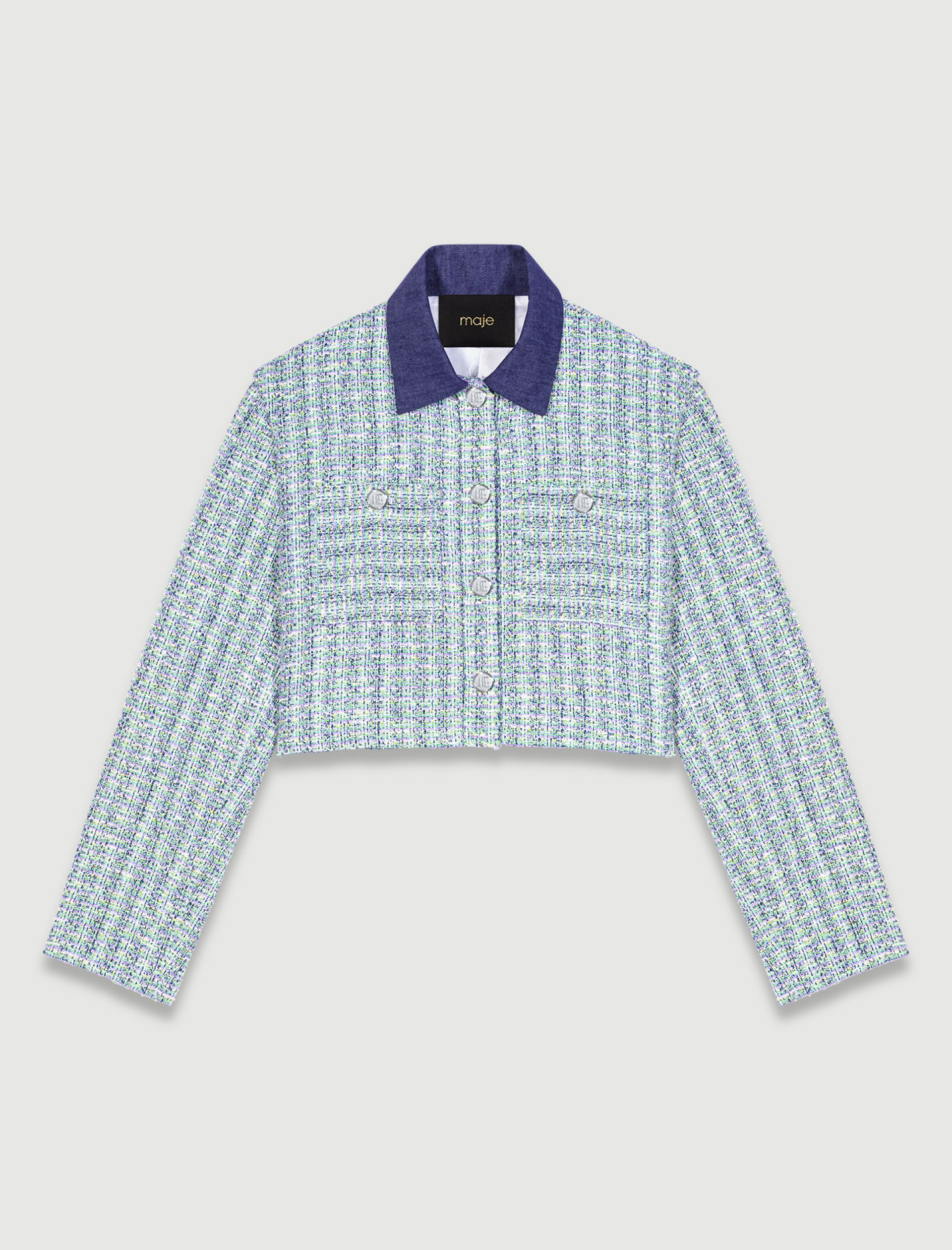 Контрастний укорочений жакет з твіду