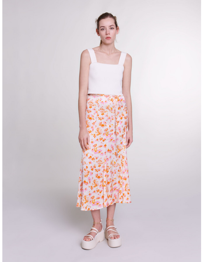 Атласная юбка с цветочным принтом
