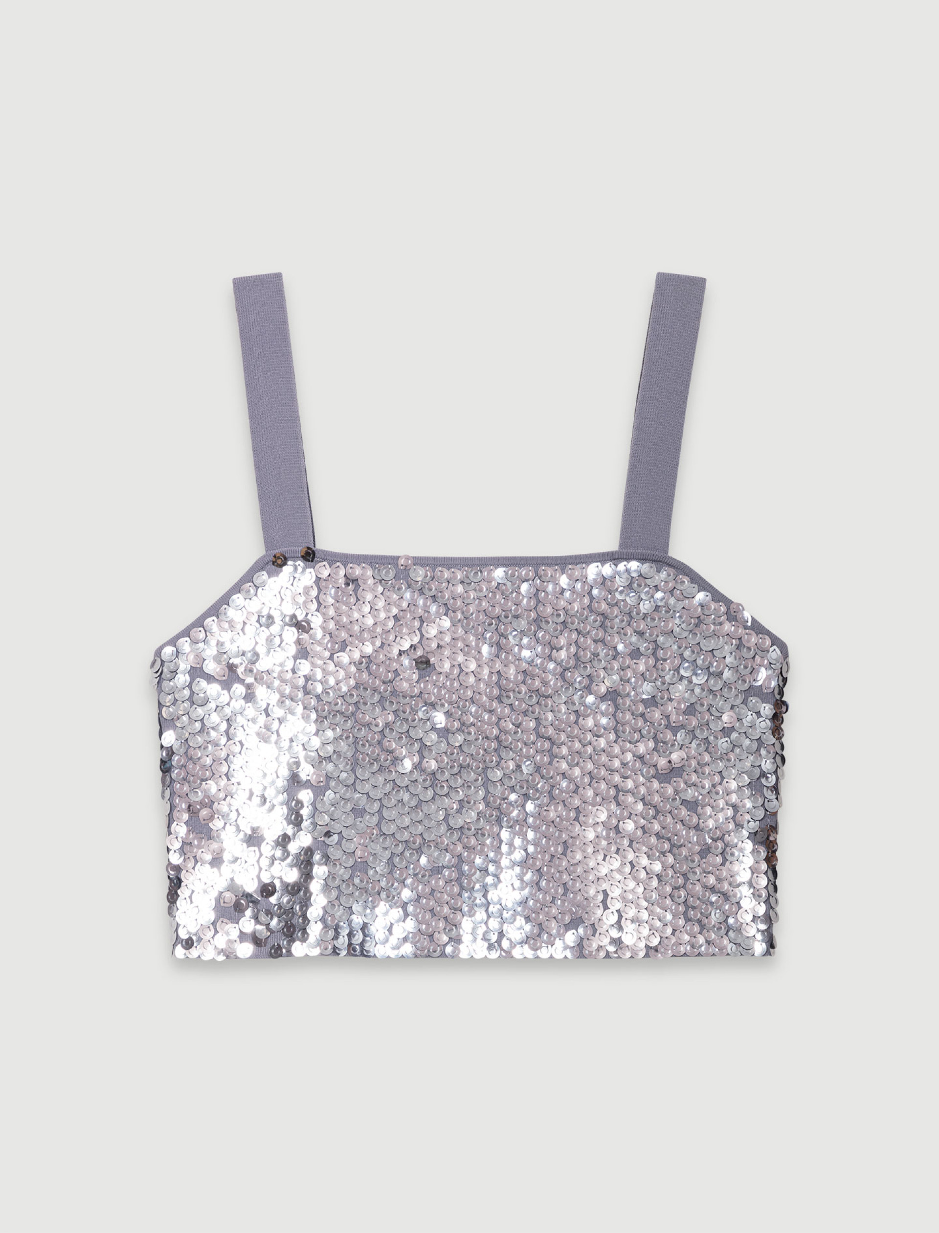 Женский серый топ украшенный пайетками