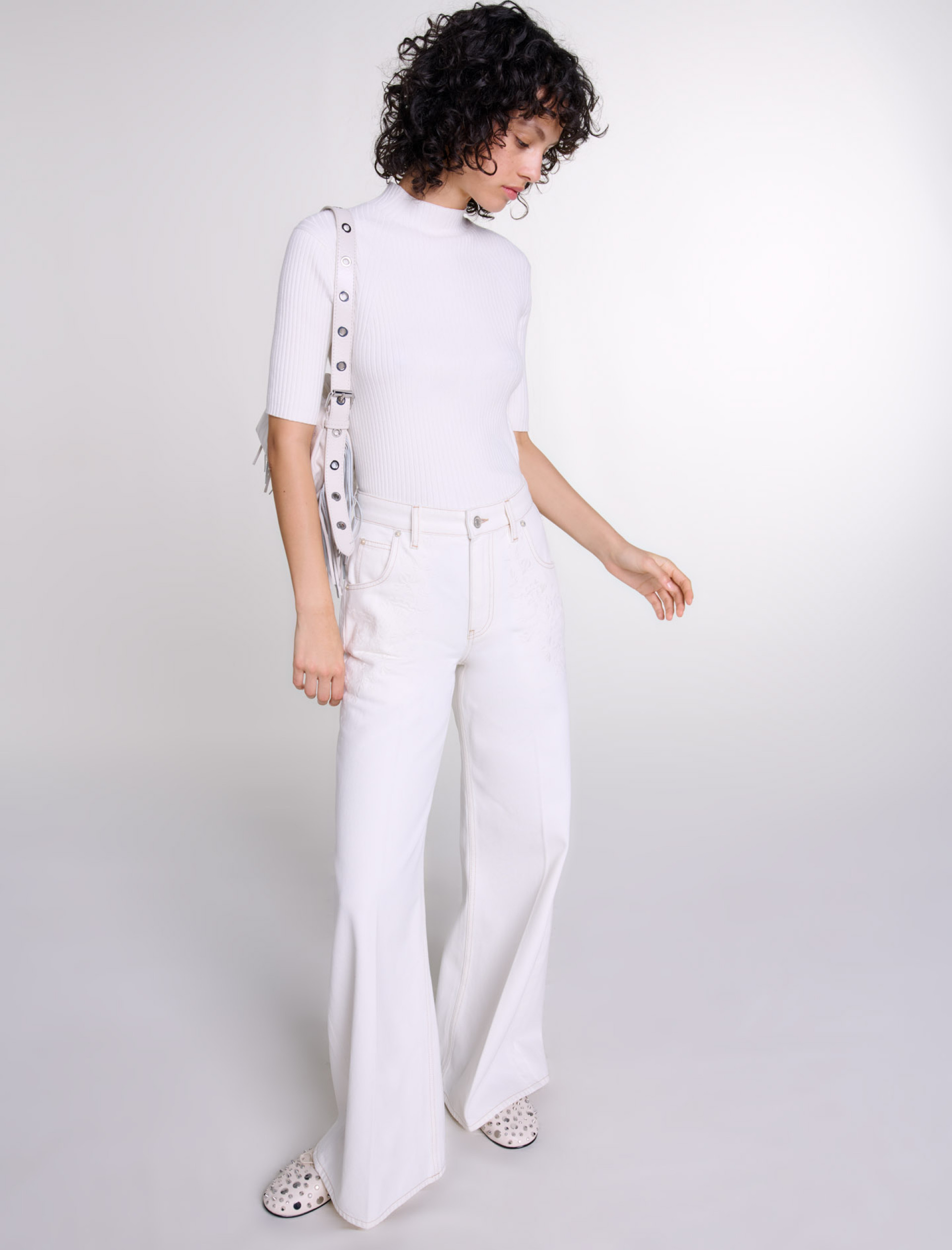 Женские белые широкие джинсы