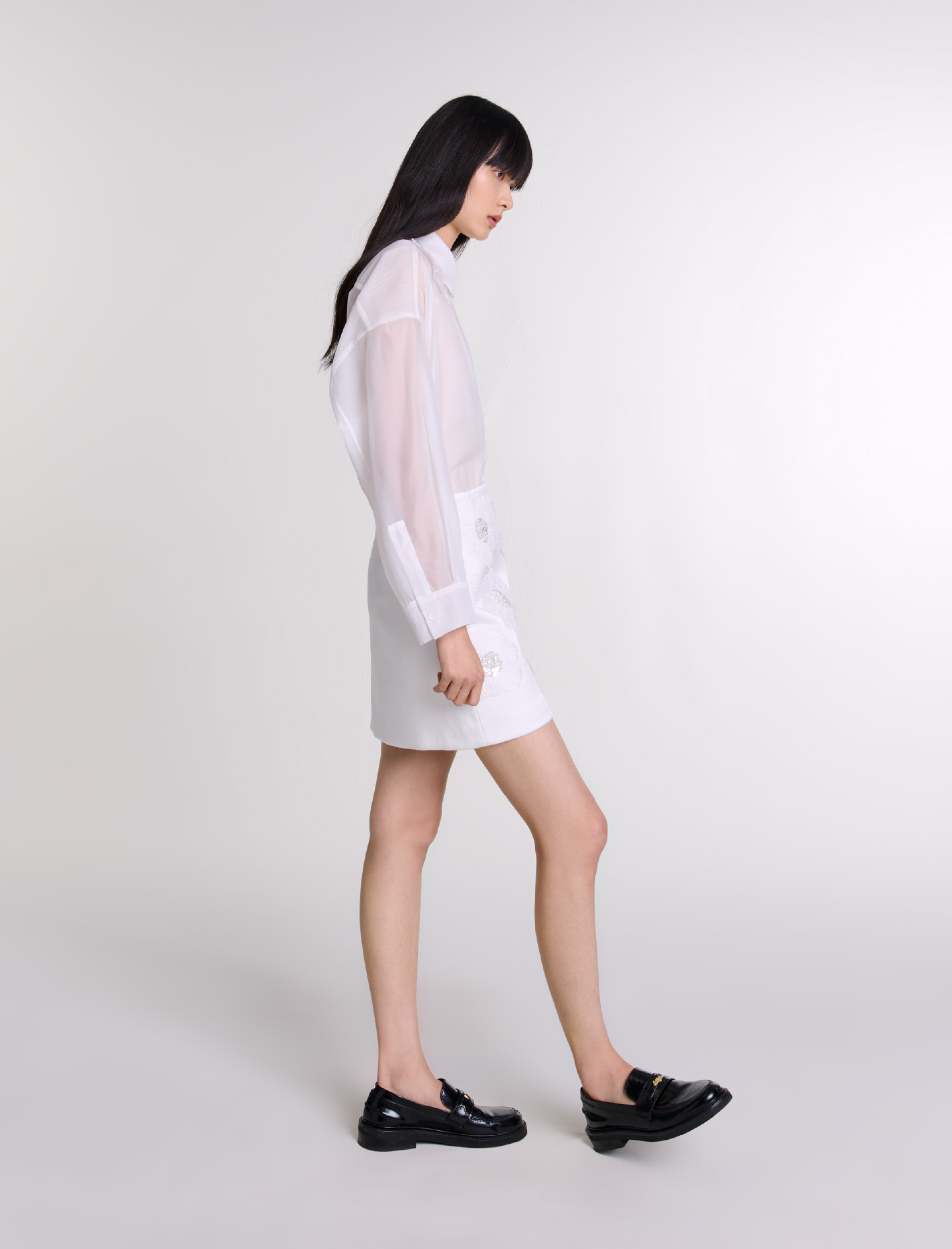 Женская атласная юбка с цветочным принтом и бисером Женская атласная юбка с цветочным принтом и бисером