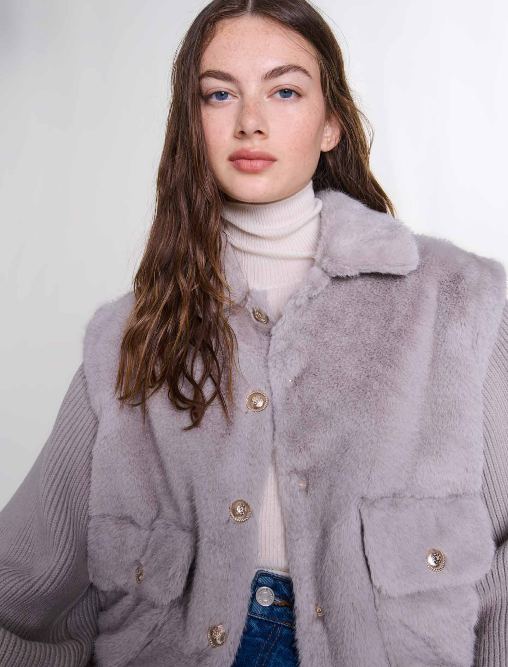 Женская куртка из двух материалов из искусственного меха Женская куртка из двух материалов из искусственного меха