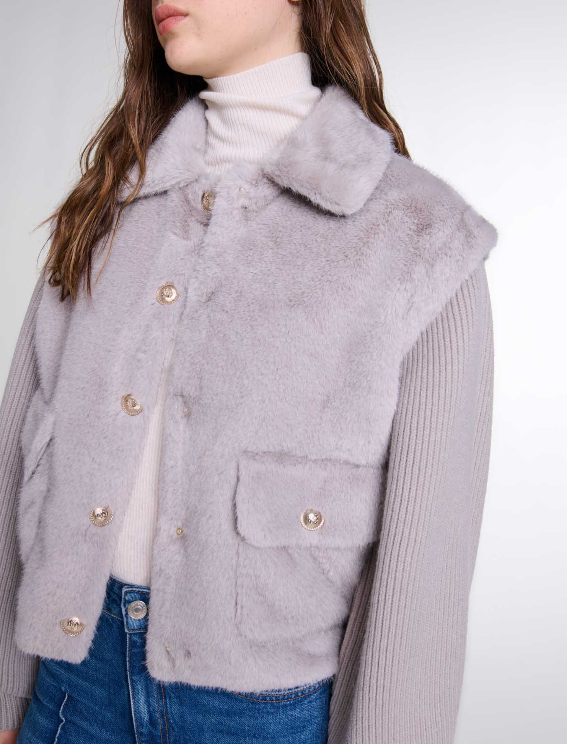 Женская куртка из двух материалов из искусственного меха Женская куртка из двух материалов из искусственного меха