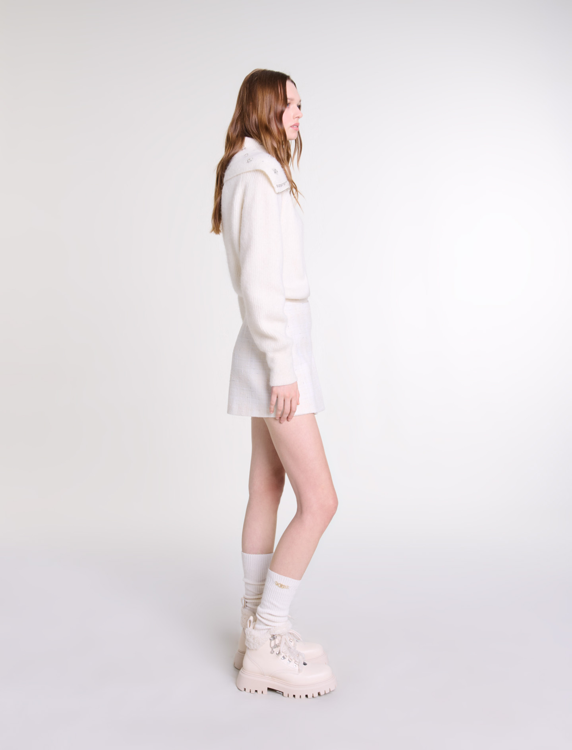 Женская белая твидовая юбка-шорты Женская белая твидовая юбка-шорты