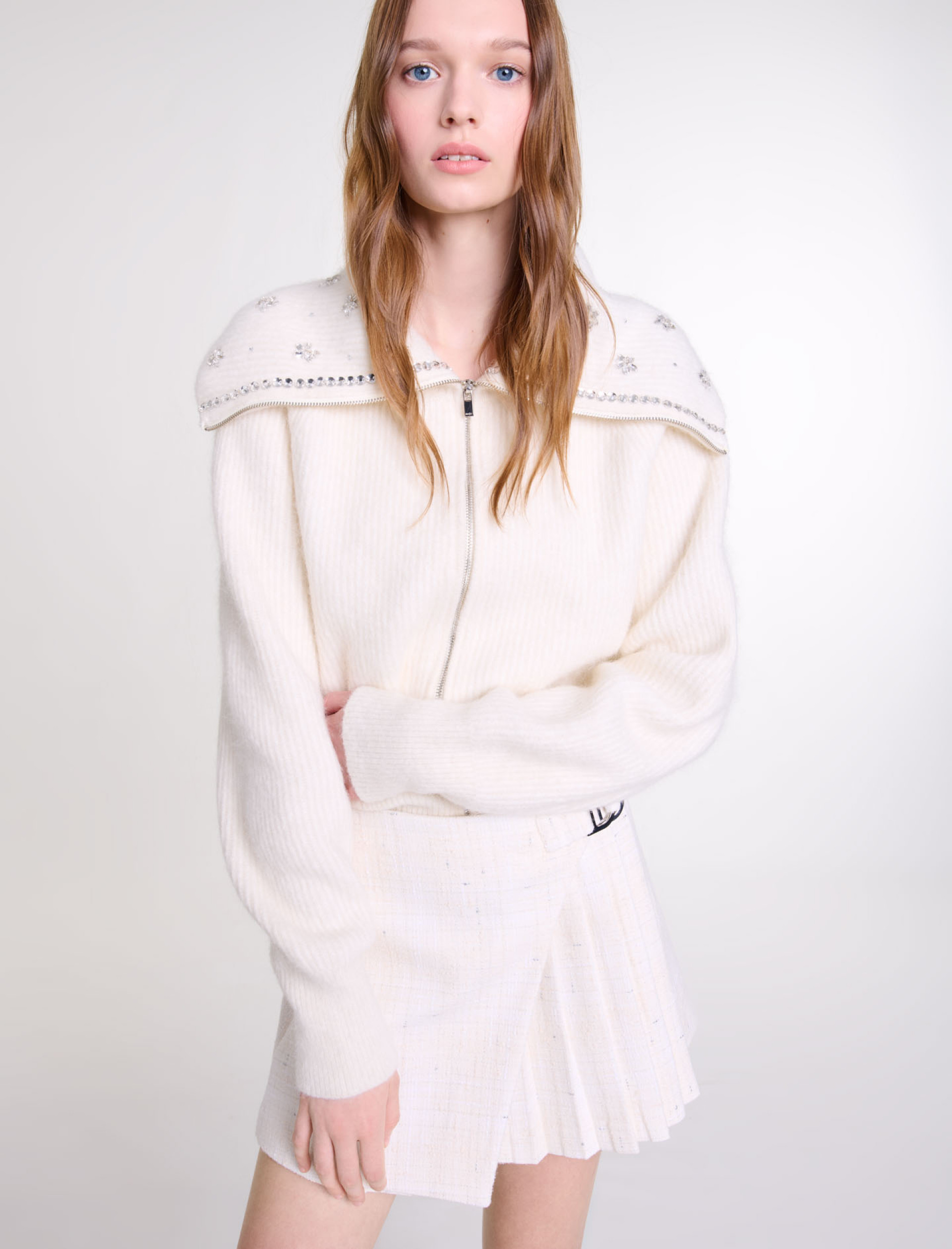 Женская белая твидовая юбка-шорты Женская белая твидовая юбка-шорты