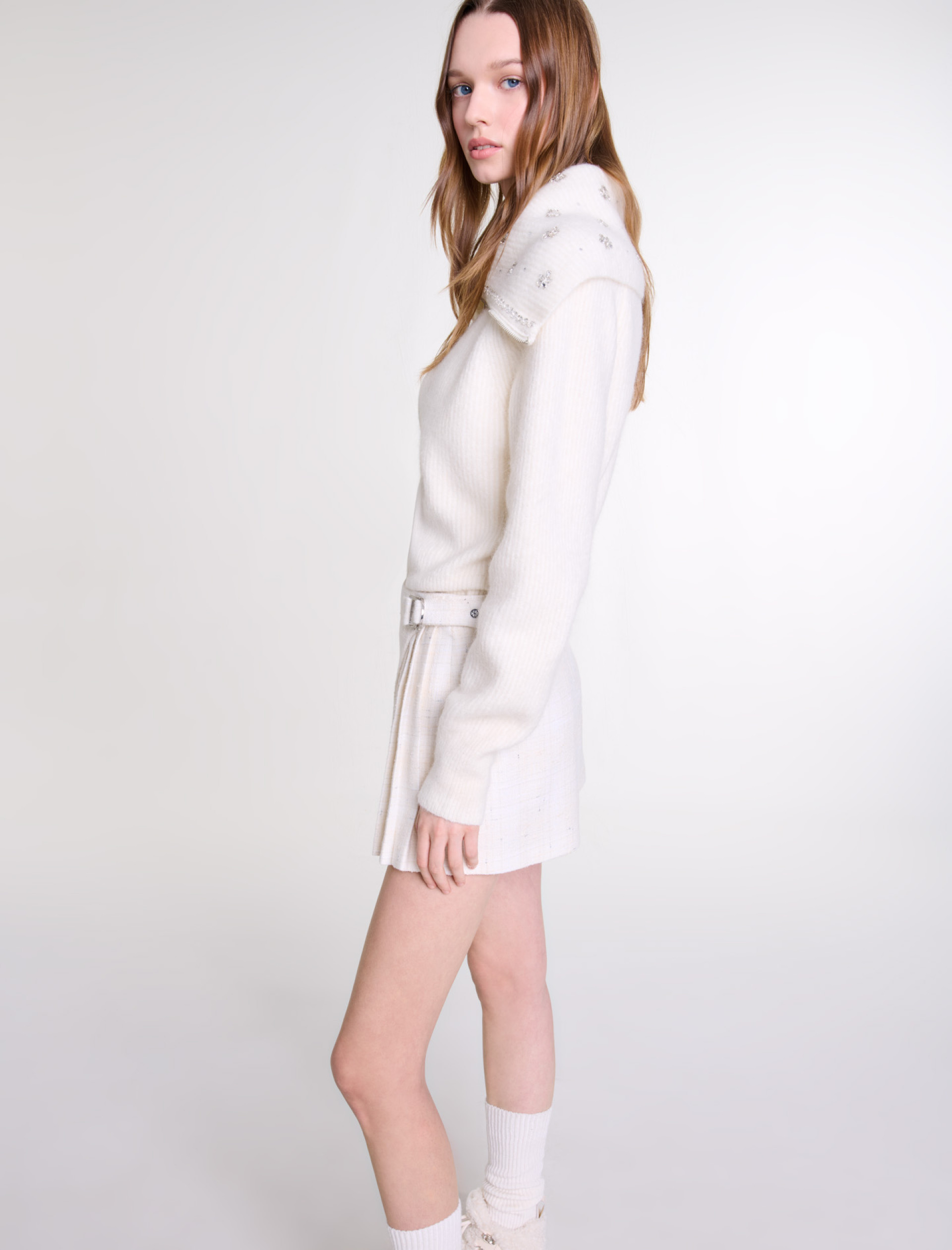 Женская белая твидовая юбка-шорты Женская белая твидовая юбка-шорты