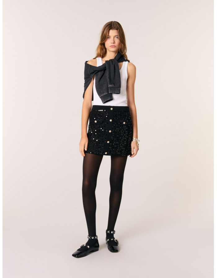 Жіноча коротка трикотажна спідниця з паєтками