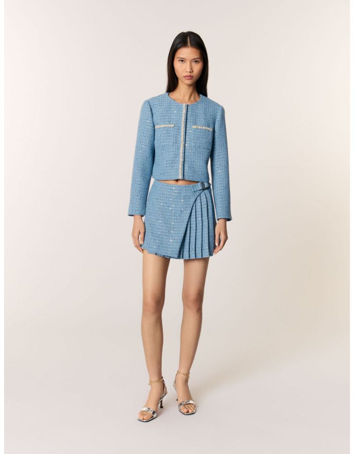 Жіночий короткий твідовий жакет з паєтками