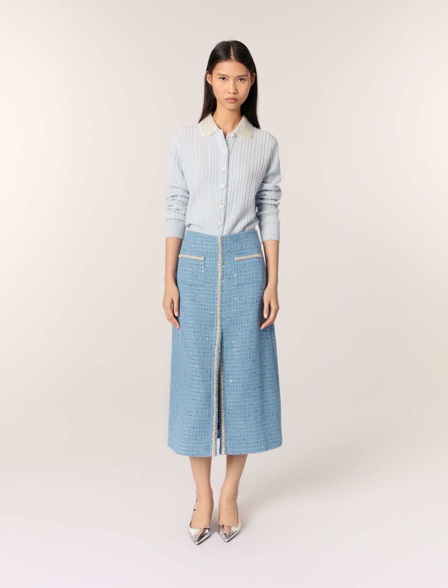 Жіноча твідова спідниця з паєтками