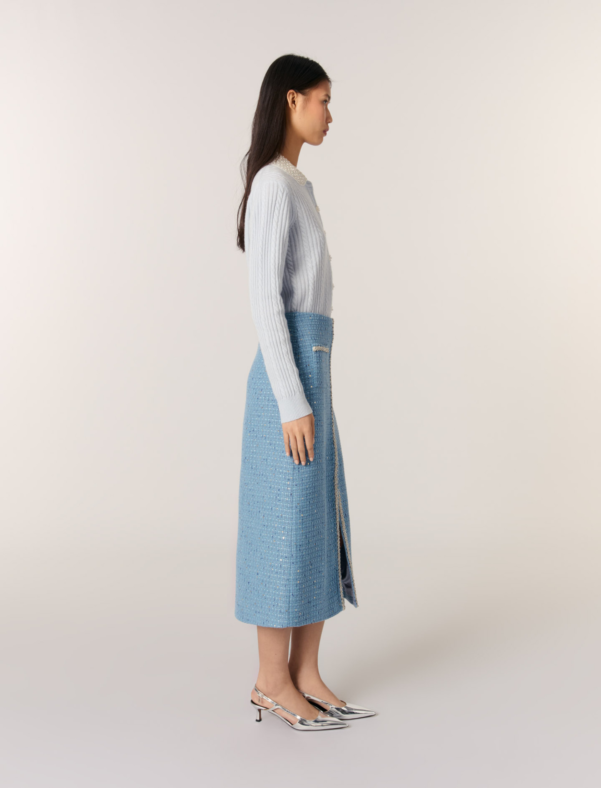 Жіноча твідова спідниця з паєтками