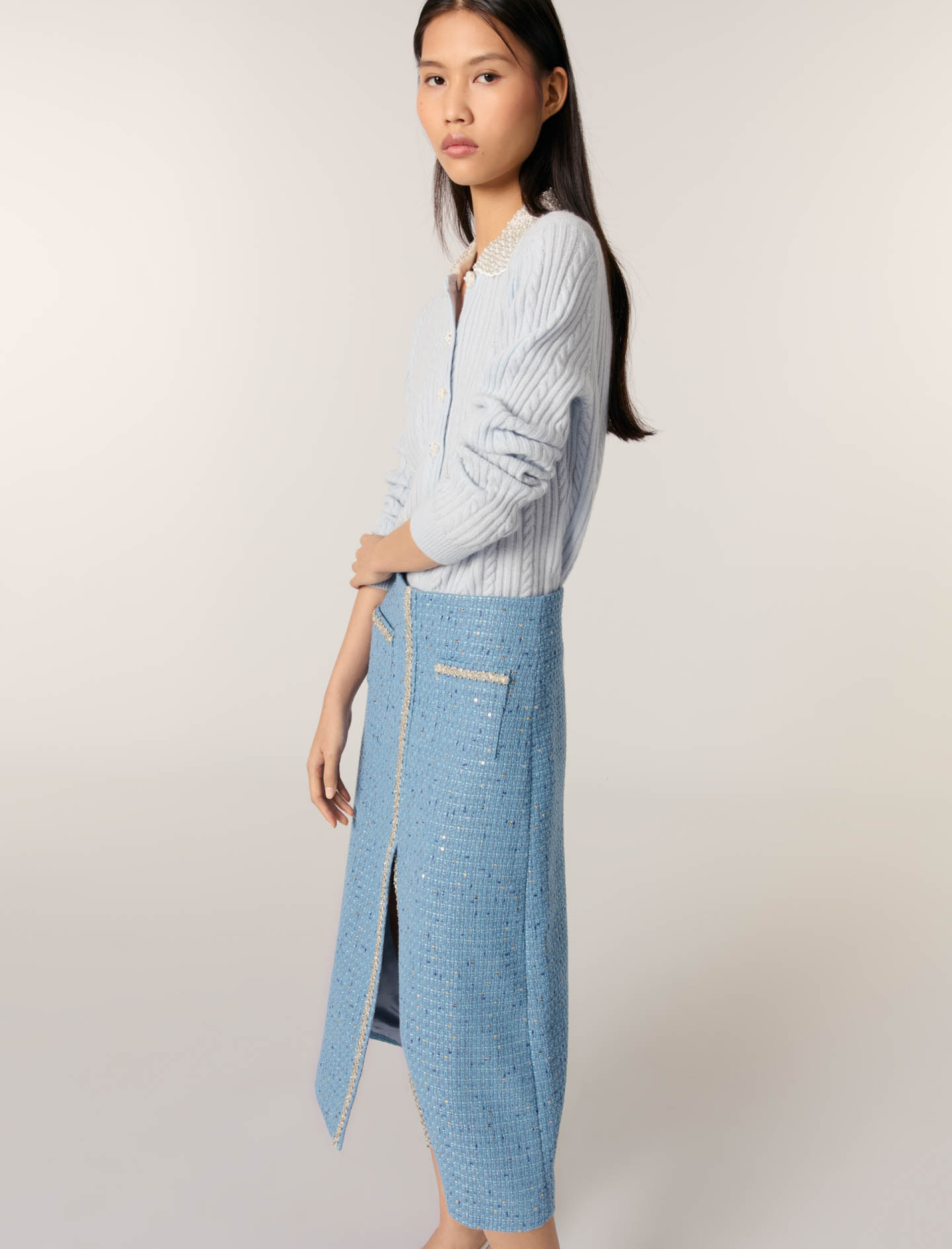 Жіноча твідова спідниця з паєтками